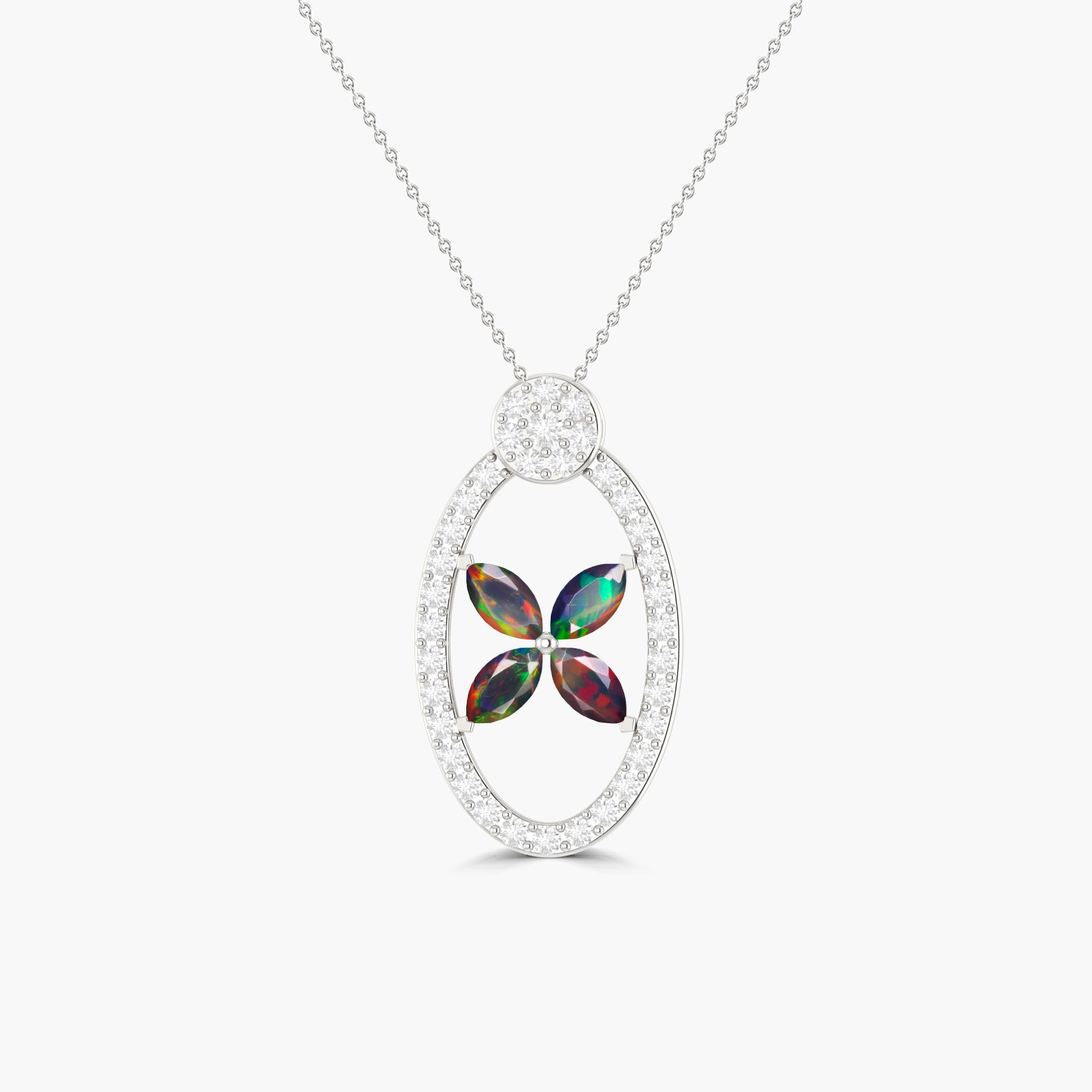 Natural Black Opal OX Style Charm Floral Pendant Necklace at Goodstone Jewels