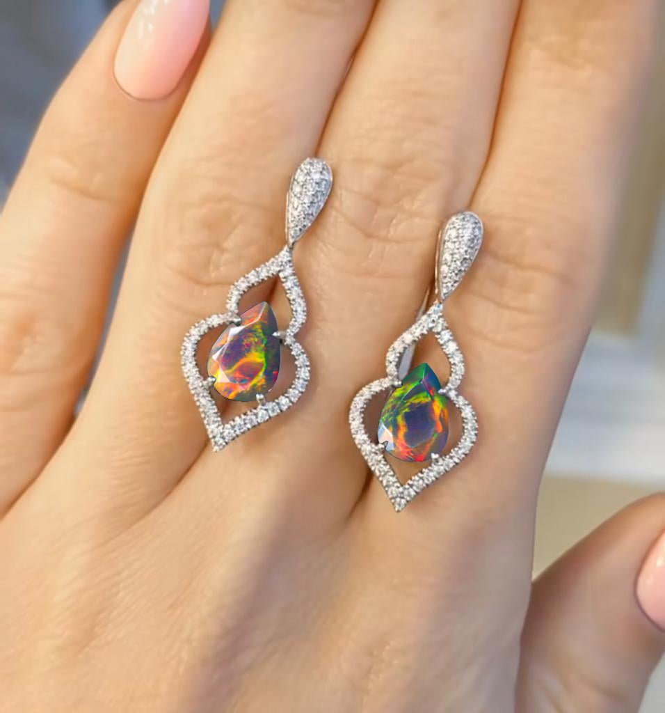 Natural Black Opal Pear shape Drop Earring - Goodstone Jewels