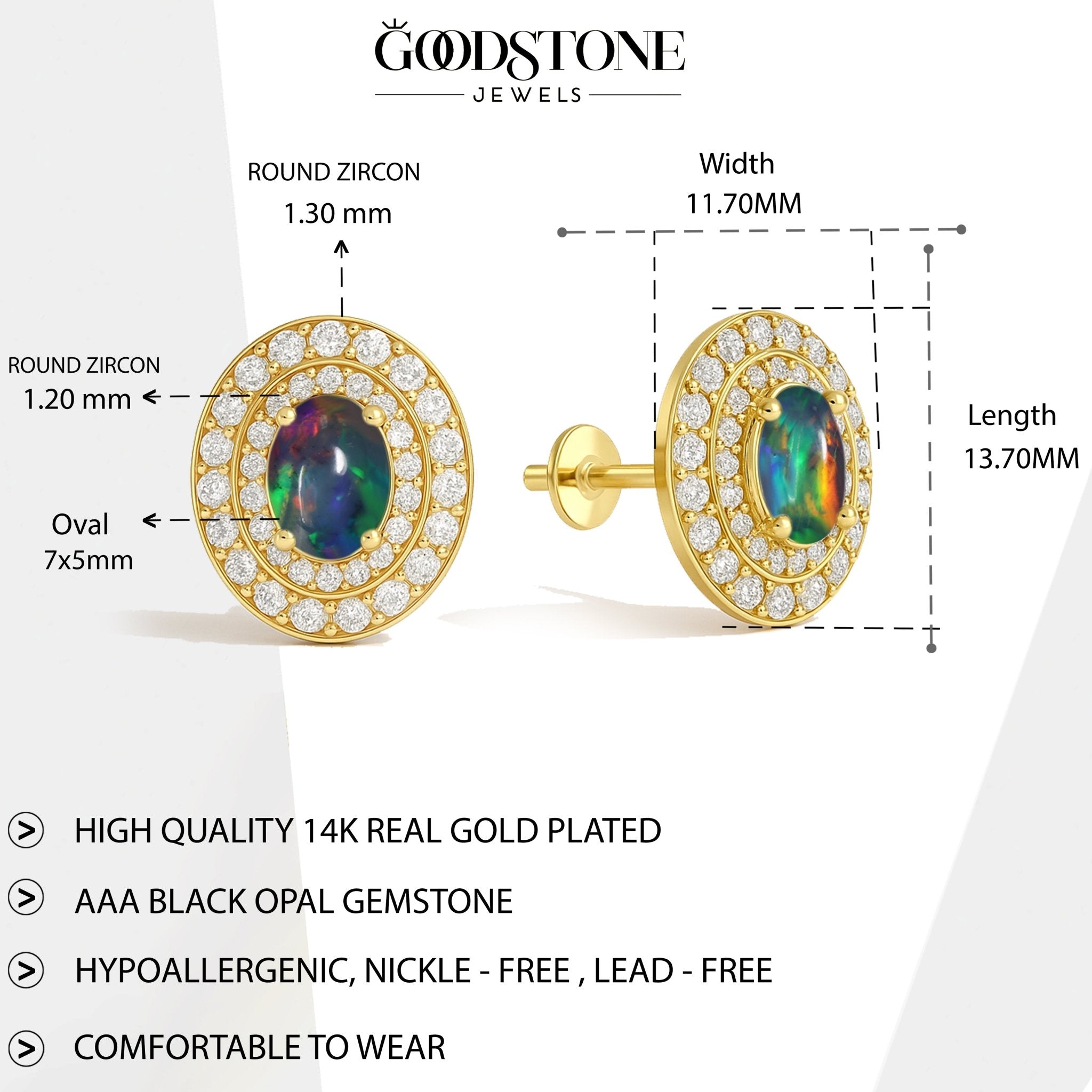 Natural Black Opal Push Back Stud Earrings for Her - Goodstone Jewels