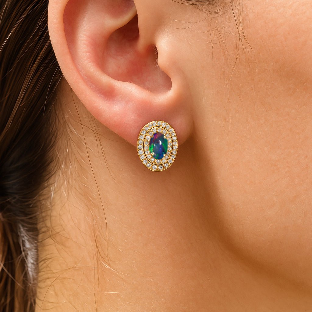 Natural Black Opal Push Back Stud Earrings for Her - Goodstone Jewels