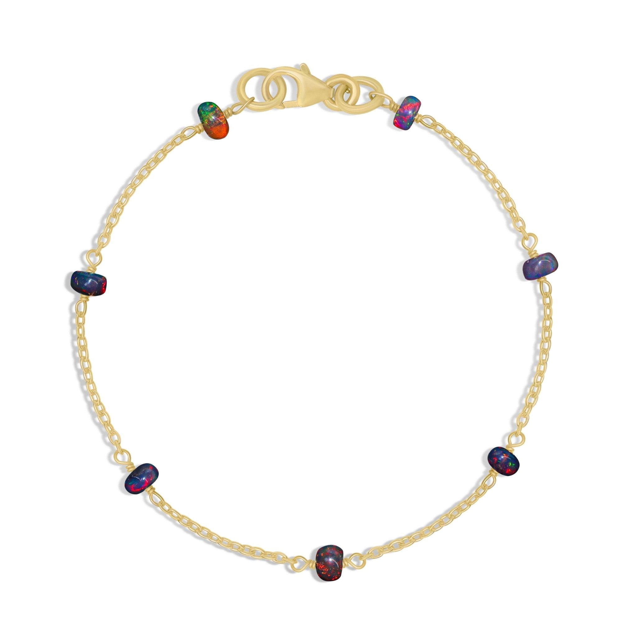 Natural Black Opal Rondelle Minimalist Chain Beaded Bracelet - Goodstone Jewels