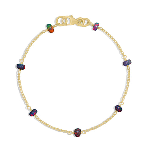 Natural Black Opal Rondelle Minimalist Chain Beaded Bracelet