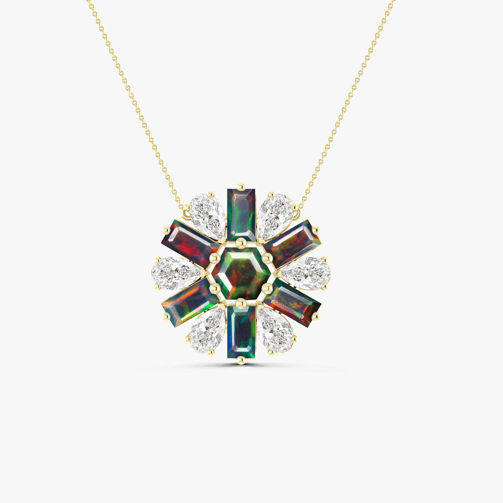 Natural Black Opal Round Cluster Charm Pendant Necklace - Goodstone Jewels