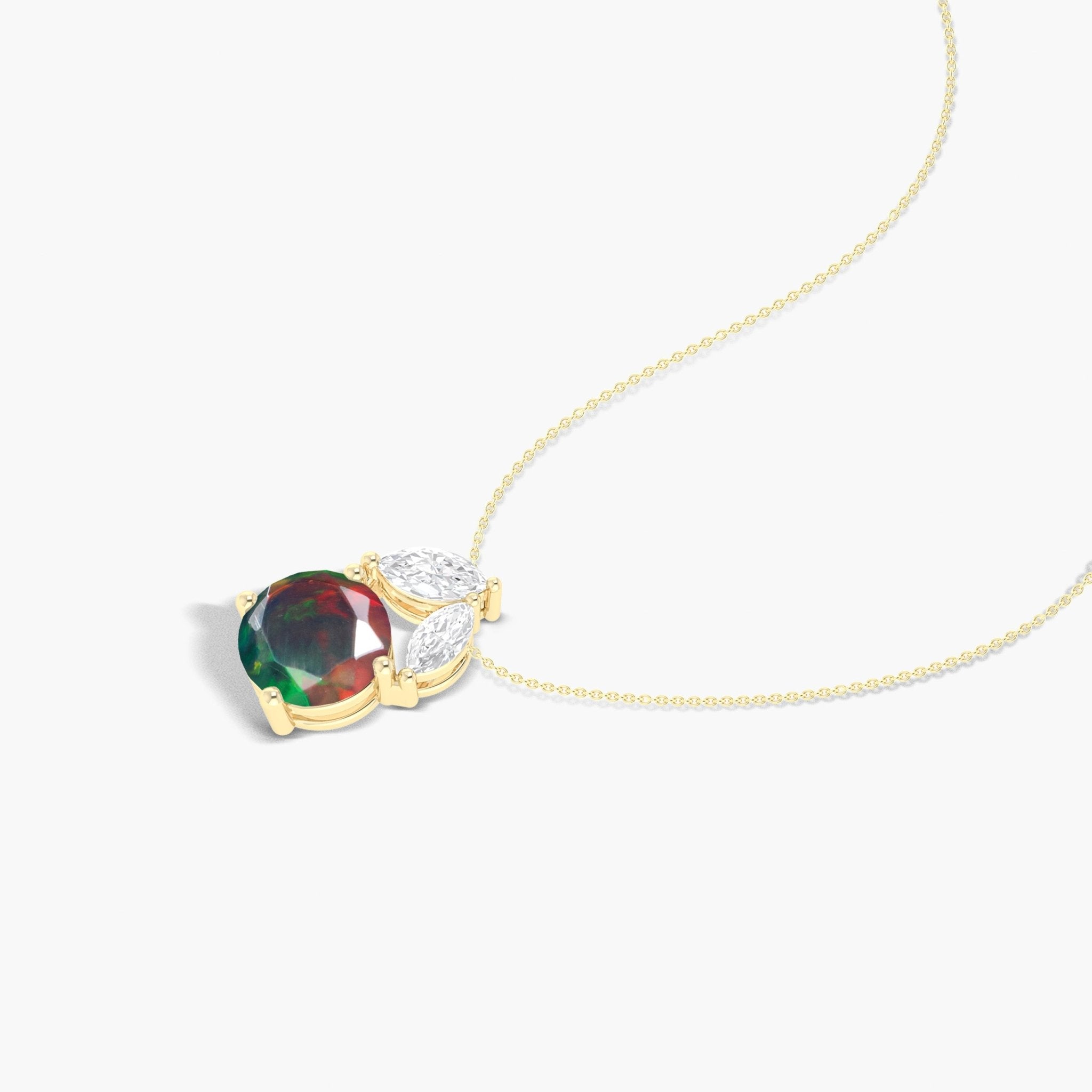 Natural Black Opal Round Stone Minimalist Chain Pendant Necklace - Goodstone Jewels