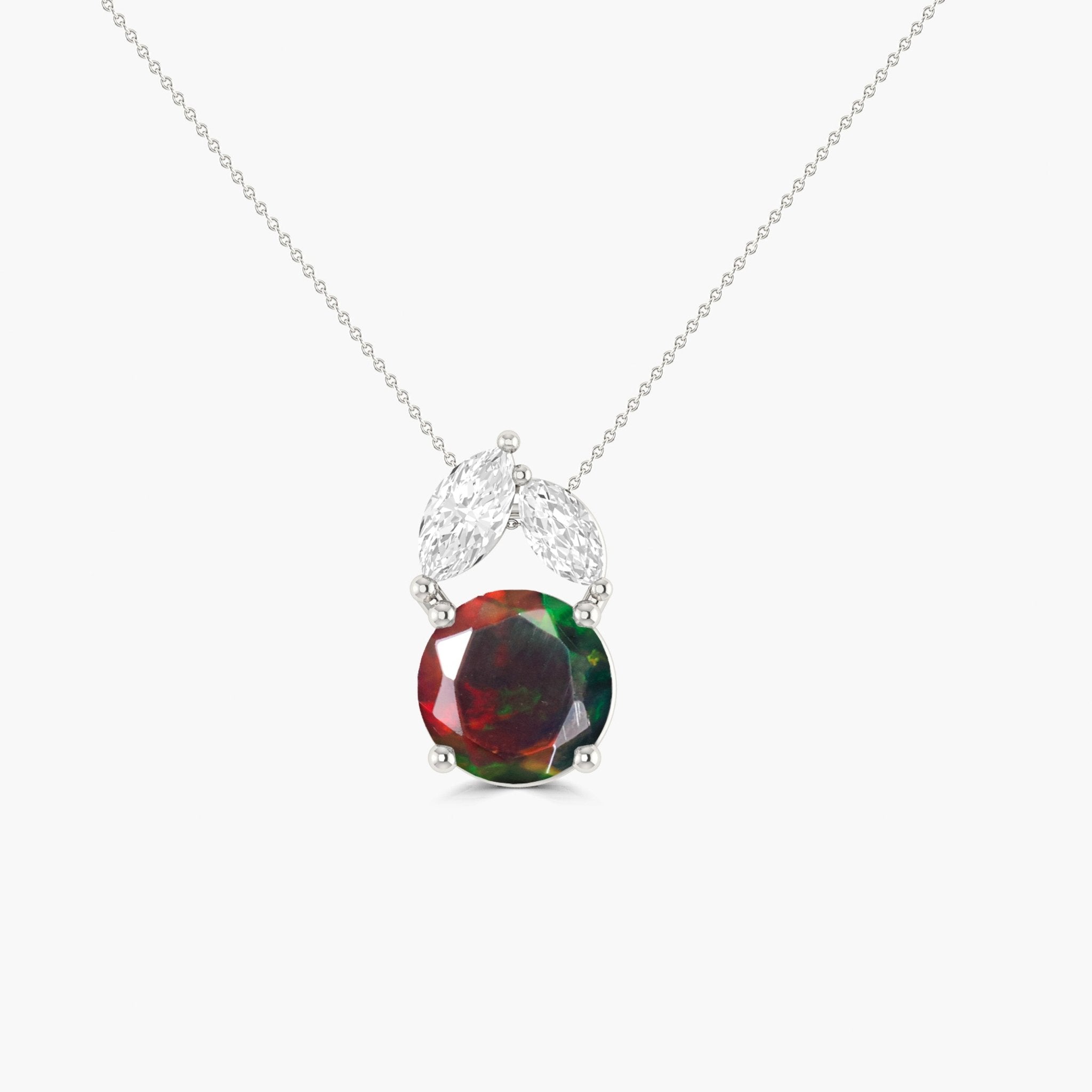 Natural Black Opal Round Stone Minimalist Chain Pendant Necklace at Goodstone Jewels