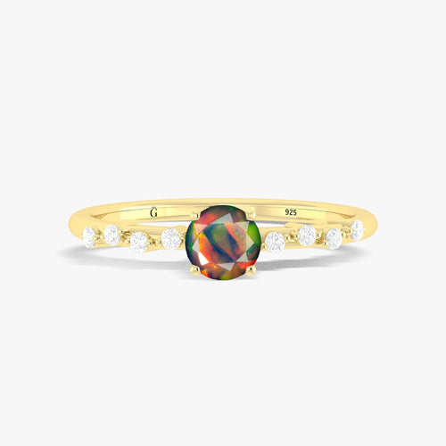 Natural Black Opal ROUND STONE MINIMALIST SOLITAIRE WITH ACCENTS RING