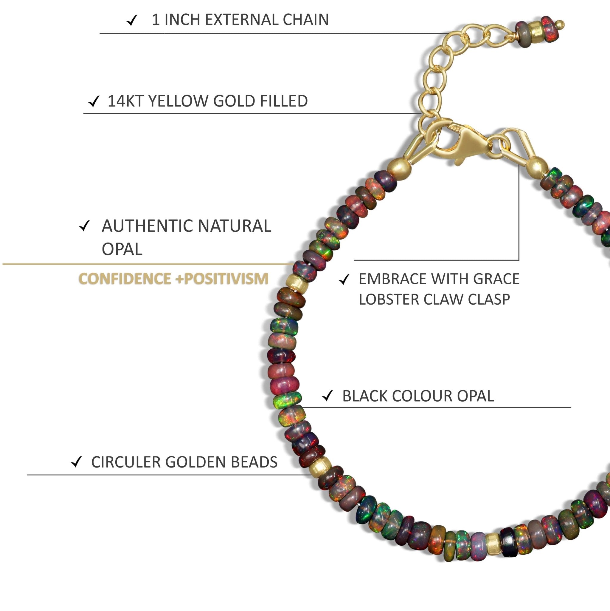 Natural Black Opal Separator Bead Strand Rondelle Bracelet - Goodstone Jewels