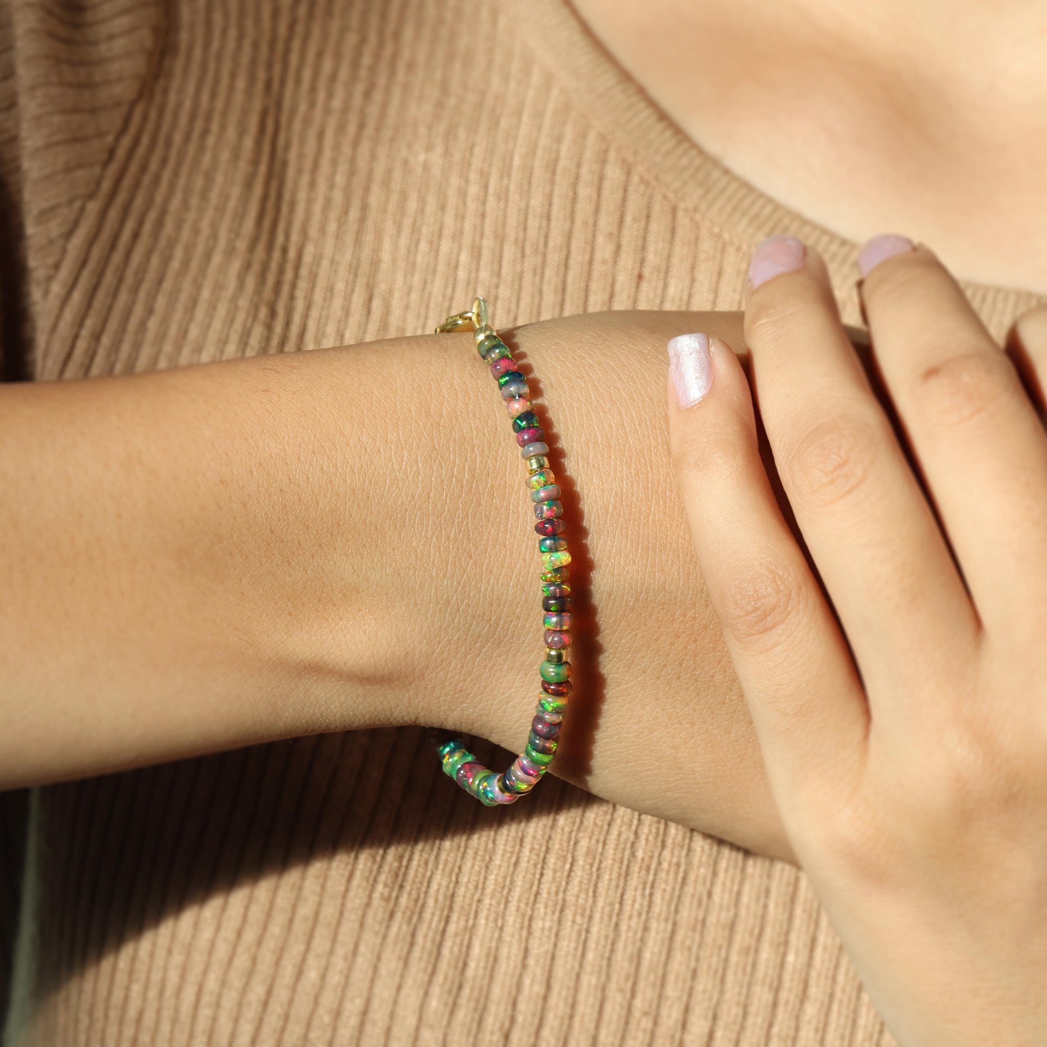 Natural Black Opal Separator Bead Strand Rondelle Bracelet - Goodstone Jewels