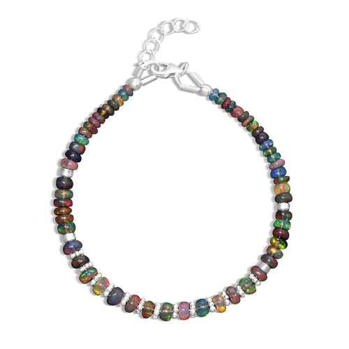 Natural Black Opal Separator Rondelle Beaded Bracelet