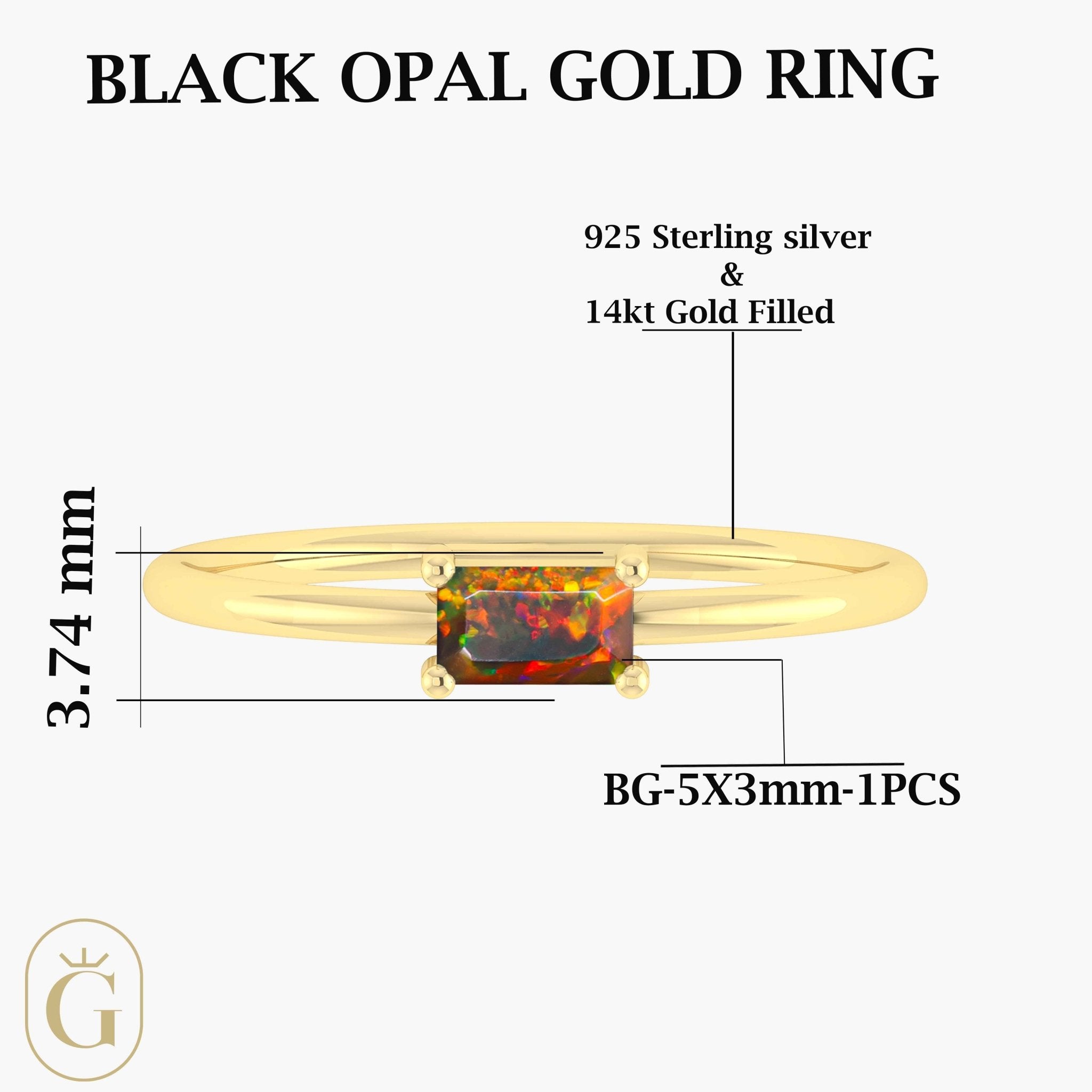 Natural Black Opal SINGLE BAGUETTE STONE SOLITAIRE RING - Goodstone Jewels