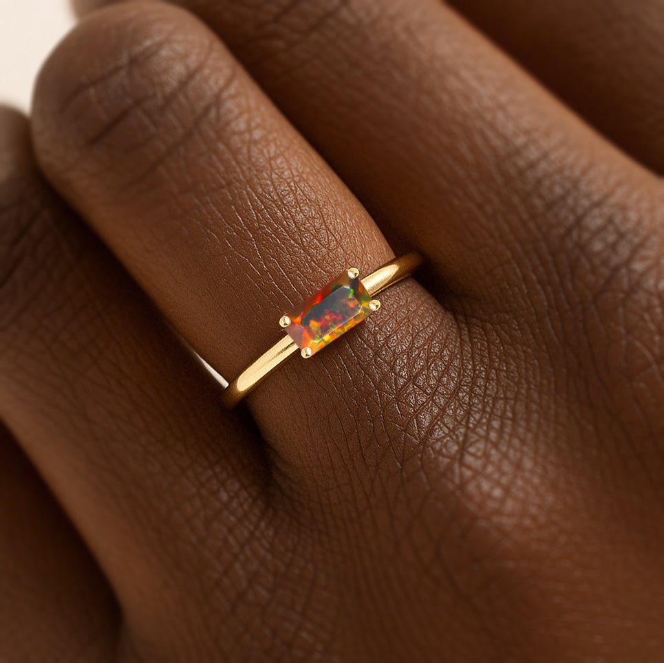 Natural Black Opal SINGLE BAGUETTE STONE SOLITAIRE RING - Goodstone Jewels