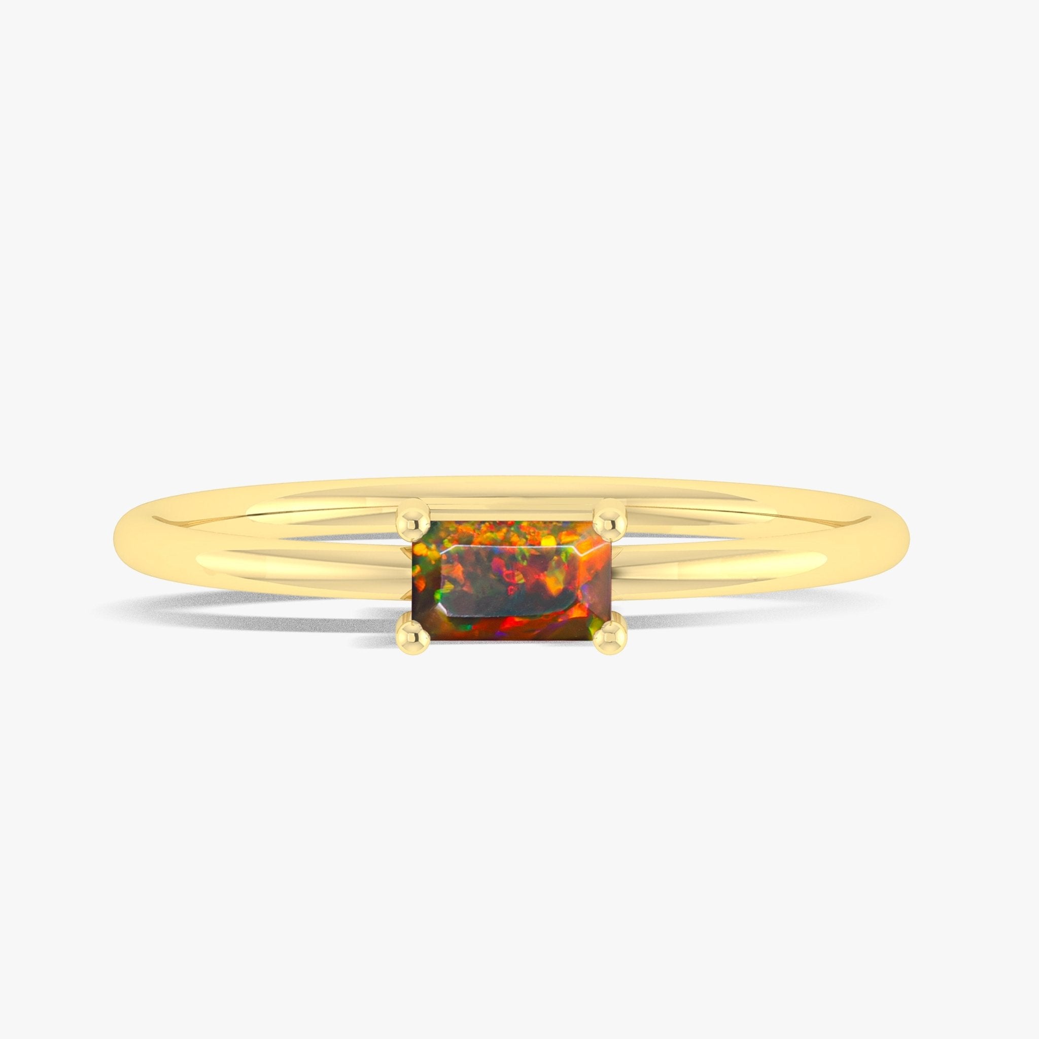 Natural Black Opal SINGLE BAGUETTE STONE SOLITAIRE RING - Goodstone Jewels