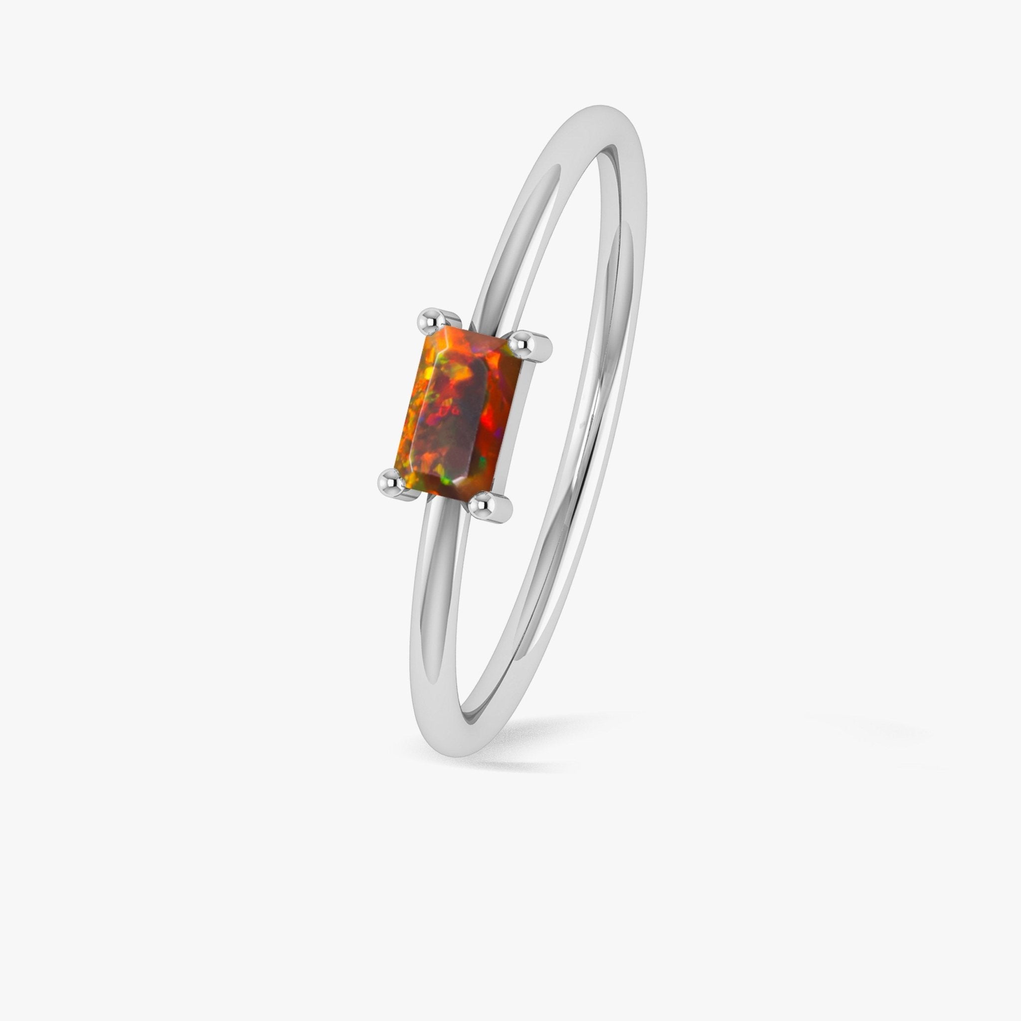Natural Black Opal SINGLE BAGUETTE STONE SOLITAIRE RING - Goodstone Jewels