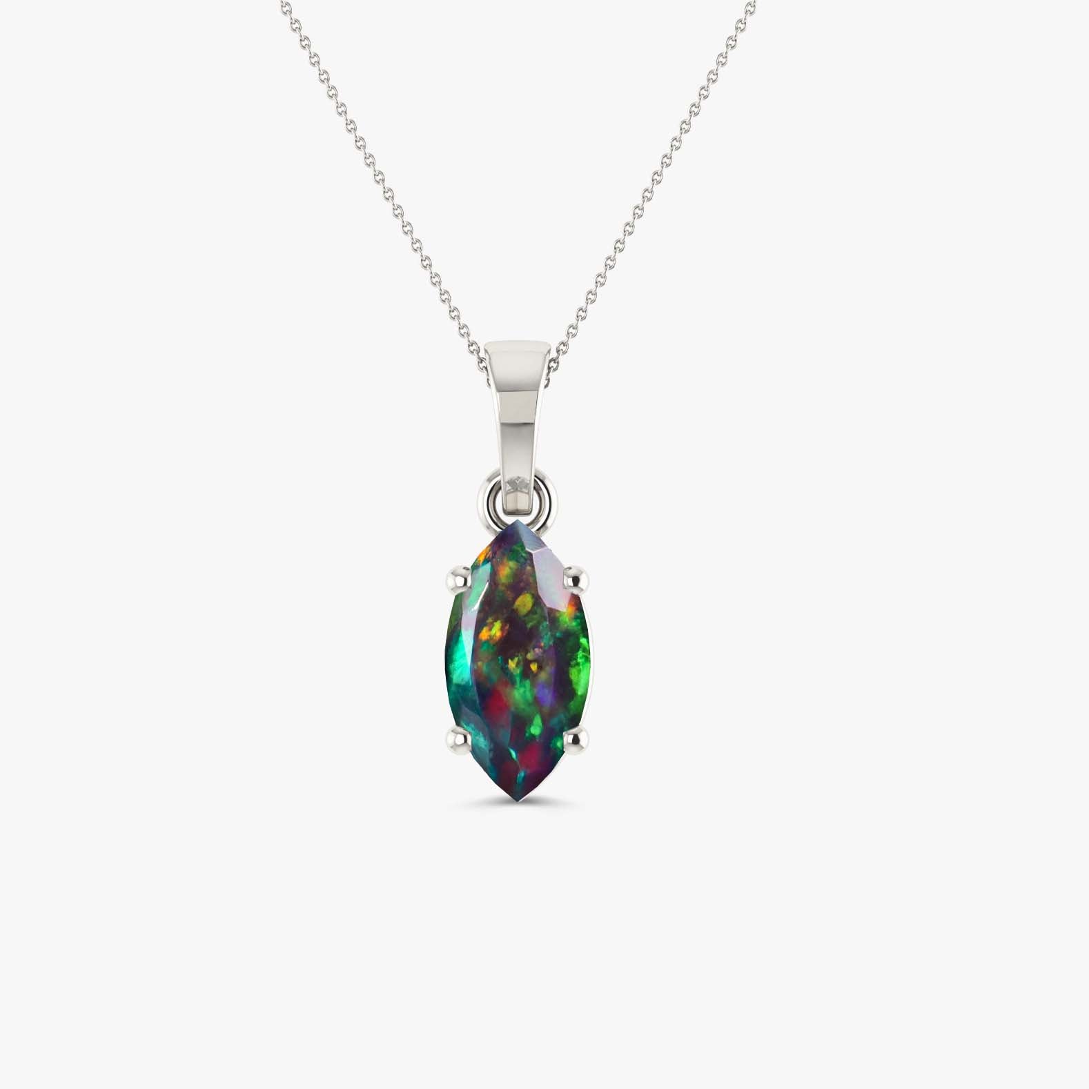 Natural Black Opal Solitaire Chain Pendant Necklace - Goodstone Jewels