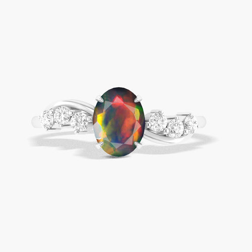 Natural Black Opal Solitaire with Accents Ring with Gold Filled & Sterling Silver
