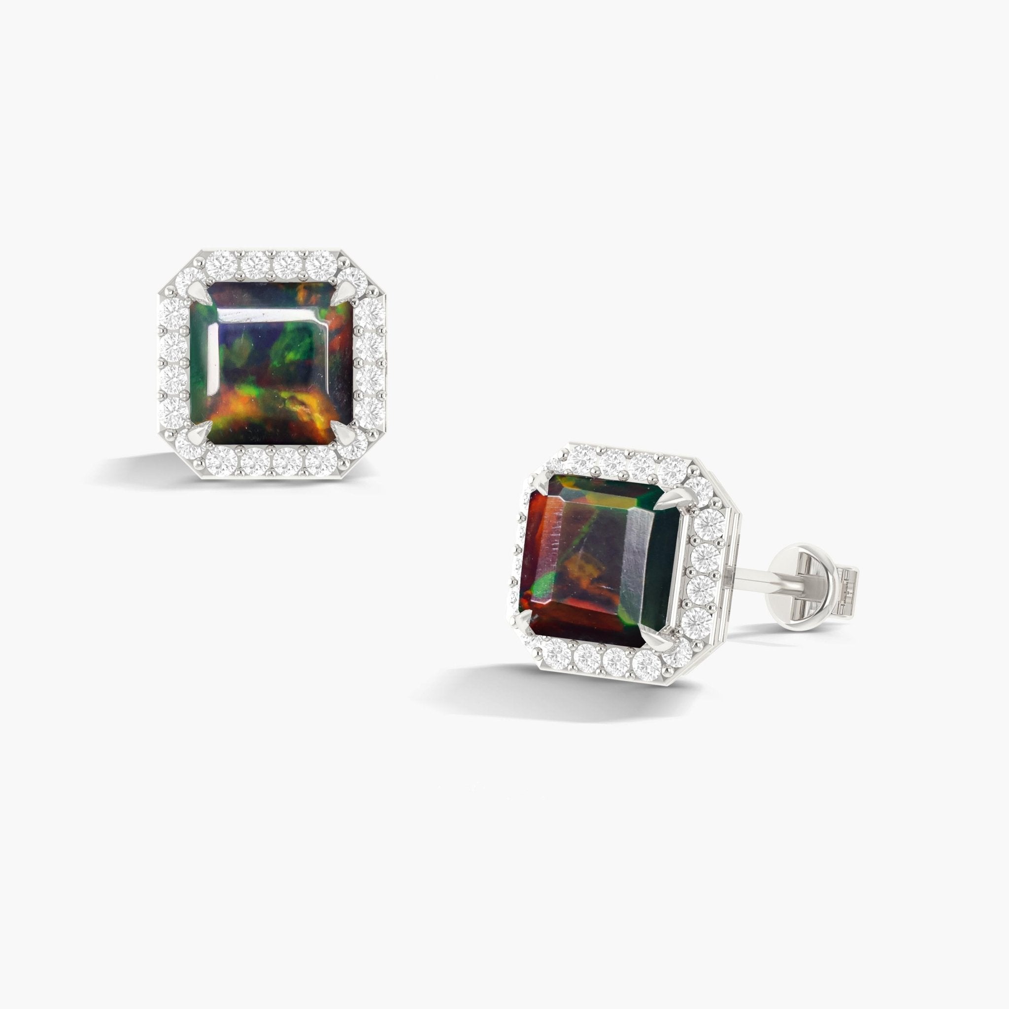 Natural Black Opal Stud Earrings Push Back - Goodstone Jewels