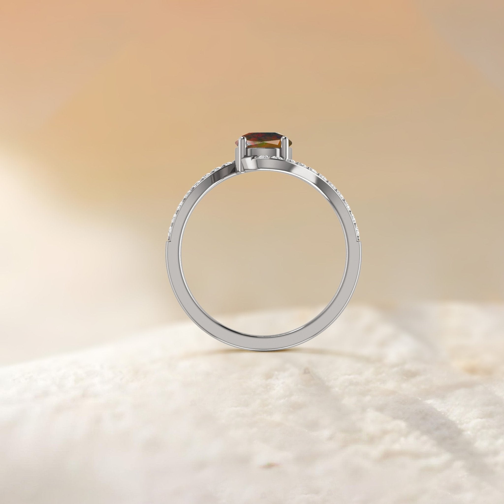 Natural Black Opal with White Zicon Bypass Ring for Her - Goodstone Jewels