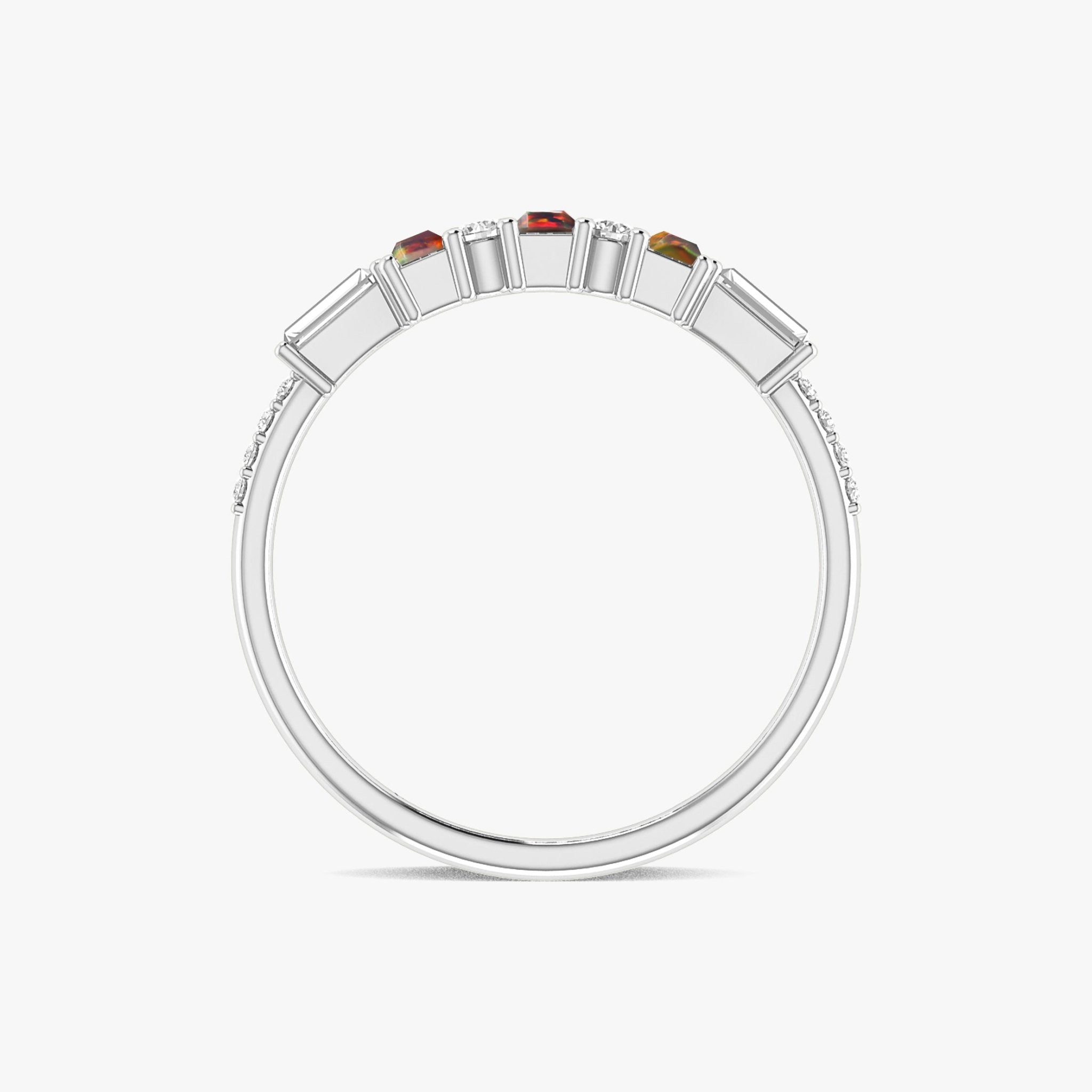 Natural Black Opal with White Zircon Three Stone Statement Ring - Goodstone Jewels