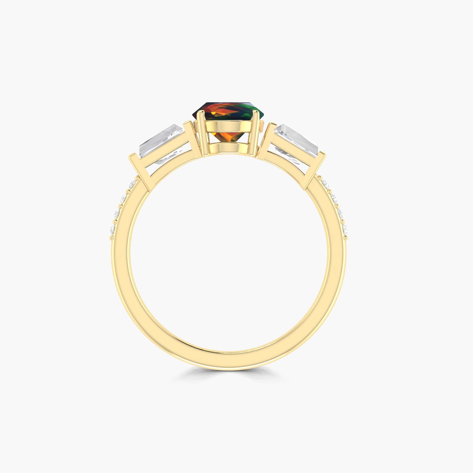 Natural Black Opal with Zircon Three Stone Engagement Ring - Goodstone Jewels