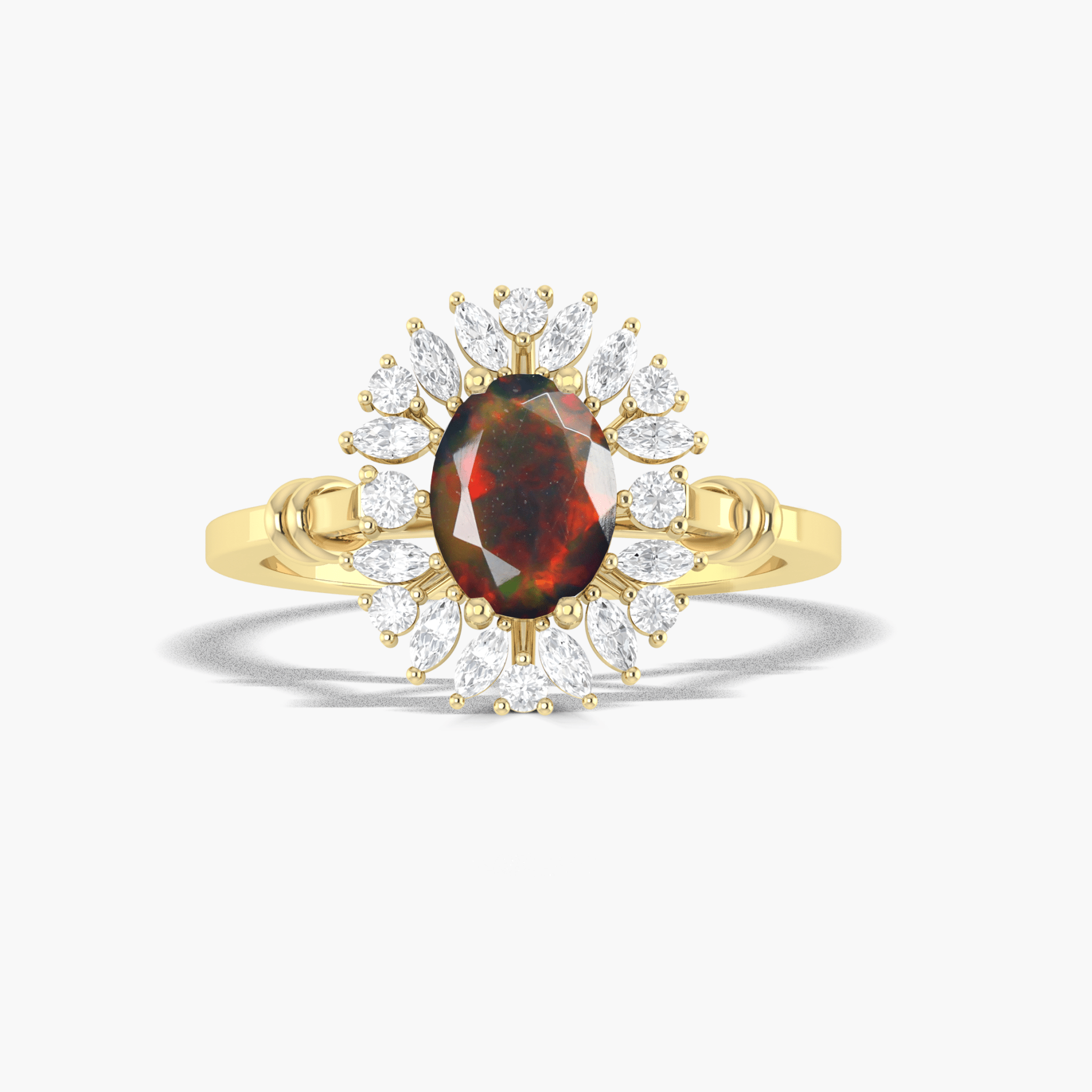 Natural black oval opal Gold wedding ring for women - Goodstone Jewels