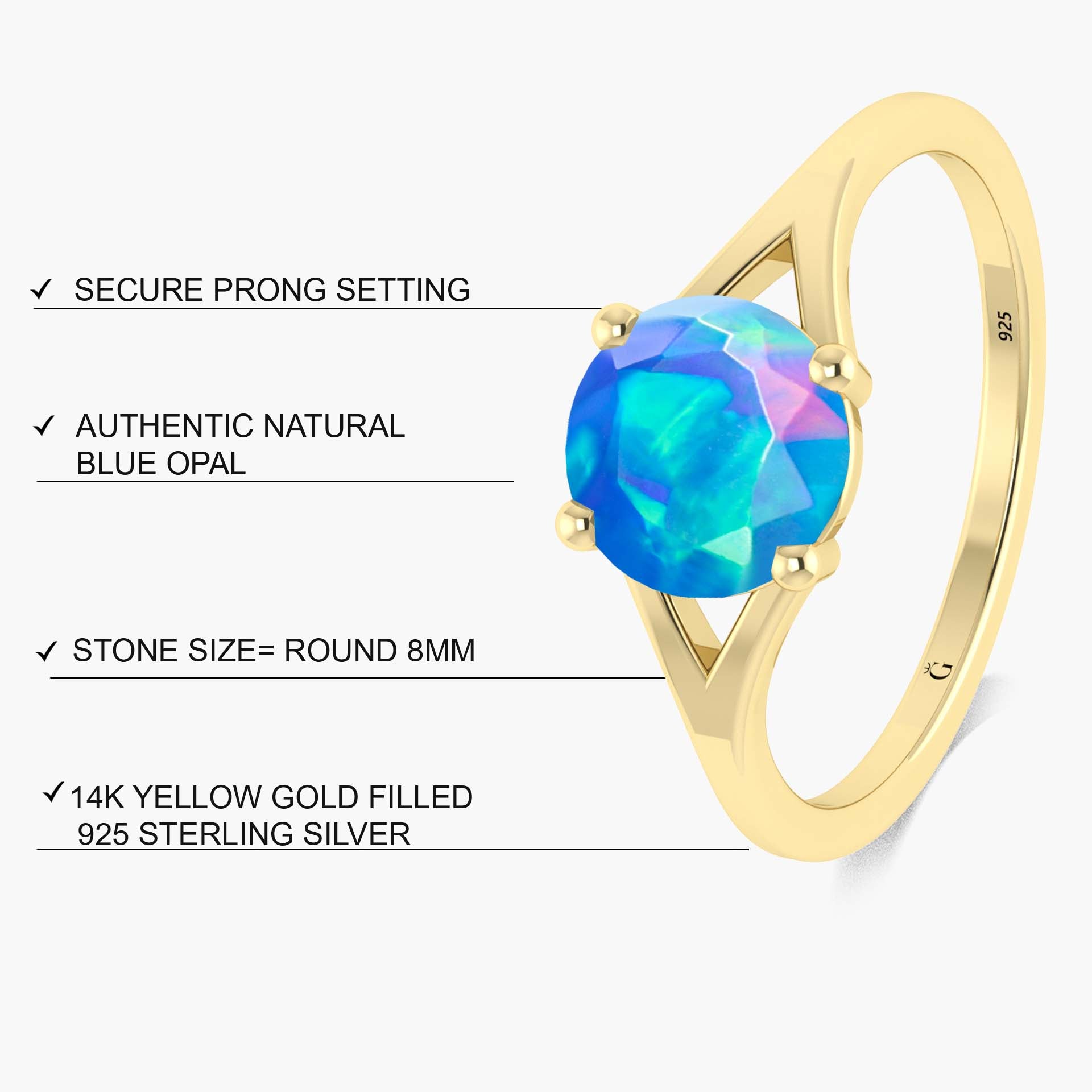 Natural Blue Opal 1.6 Carat Round Shape Solitaire Wedding Ring - Goodstone Jewels