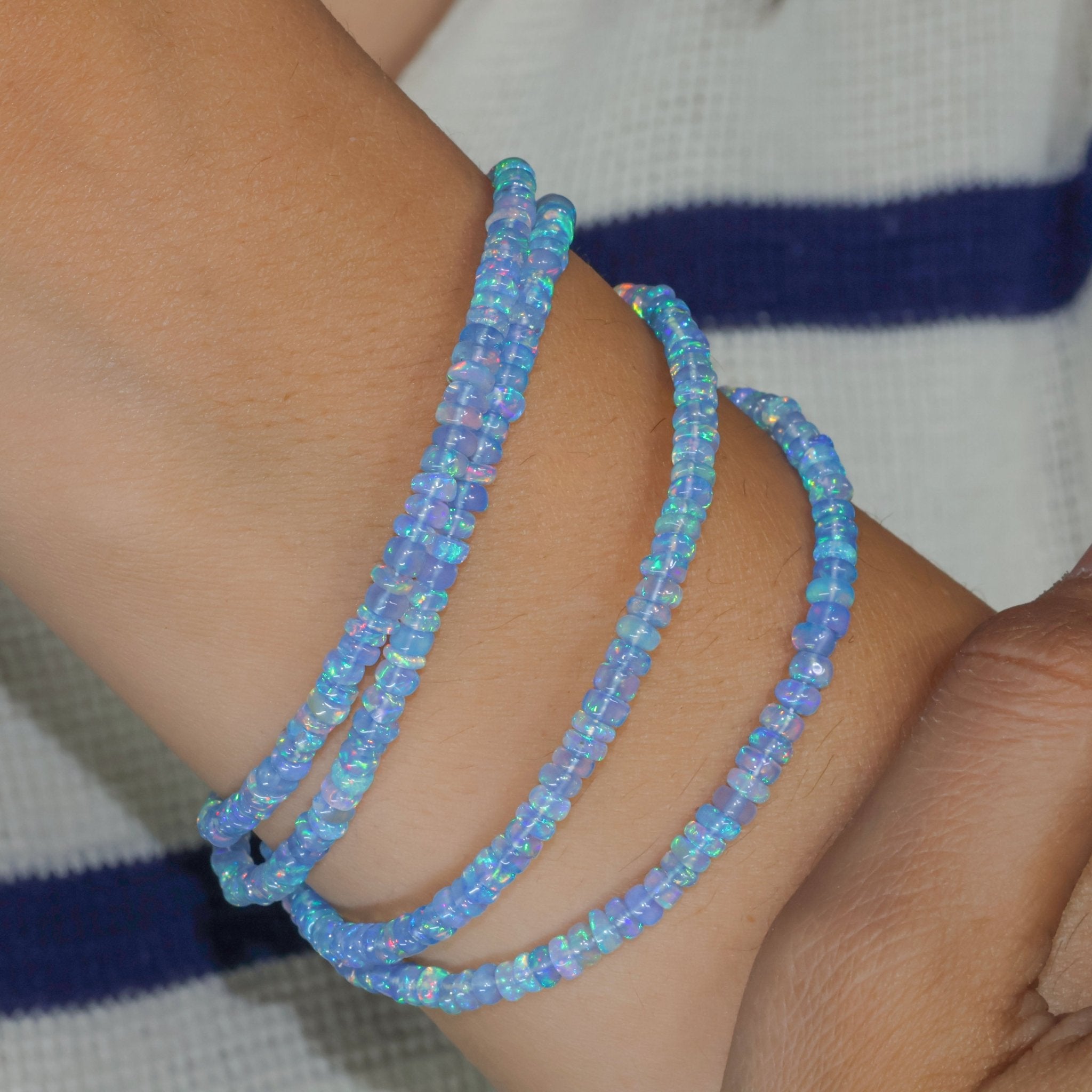 Natural Blue Opal 4 Strand Plain Beaded Bracelet - Goodstone Jewels