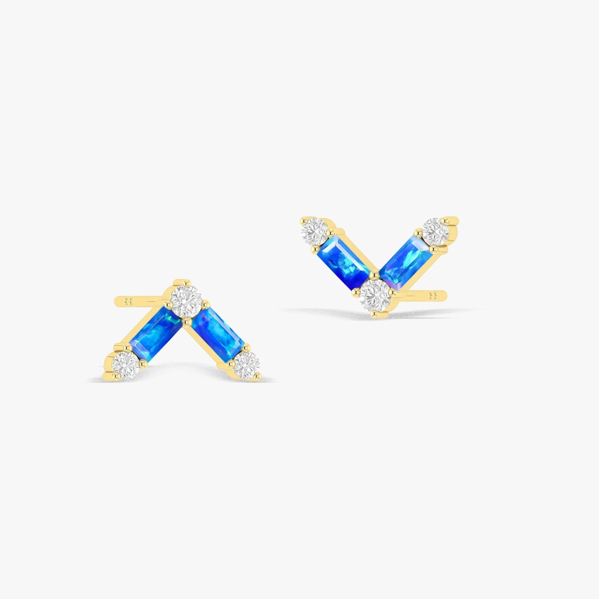 Natural Blue Opal AV Style Stud Earrings - Goodstone Jewels