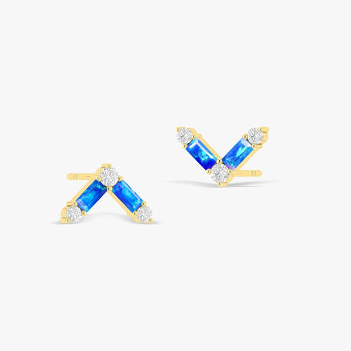 Natural Blue Opal AV Style Stud Earrings