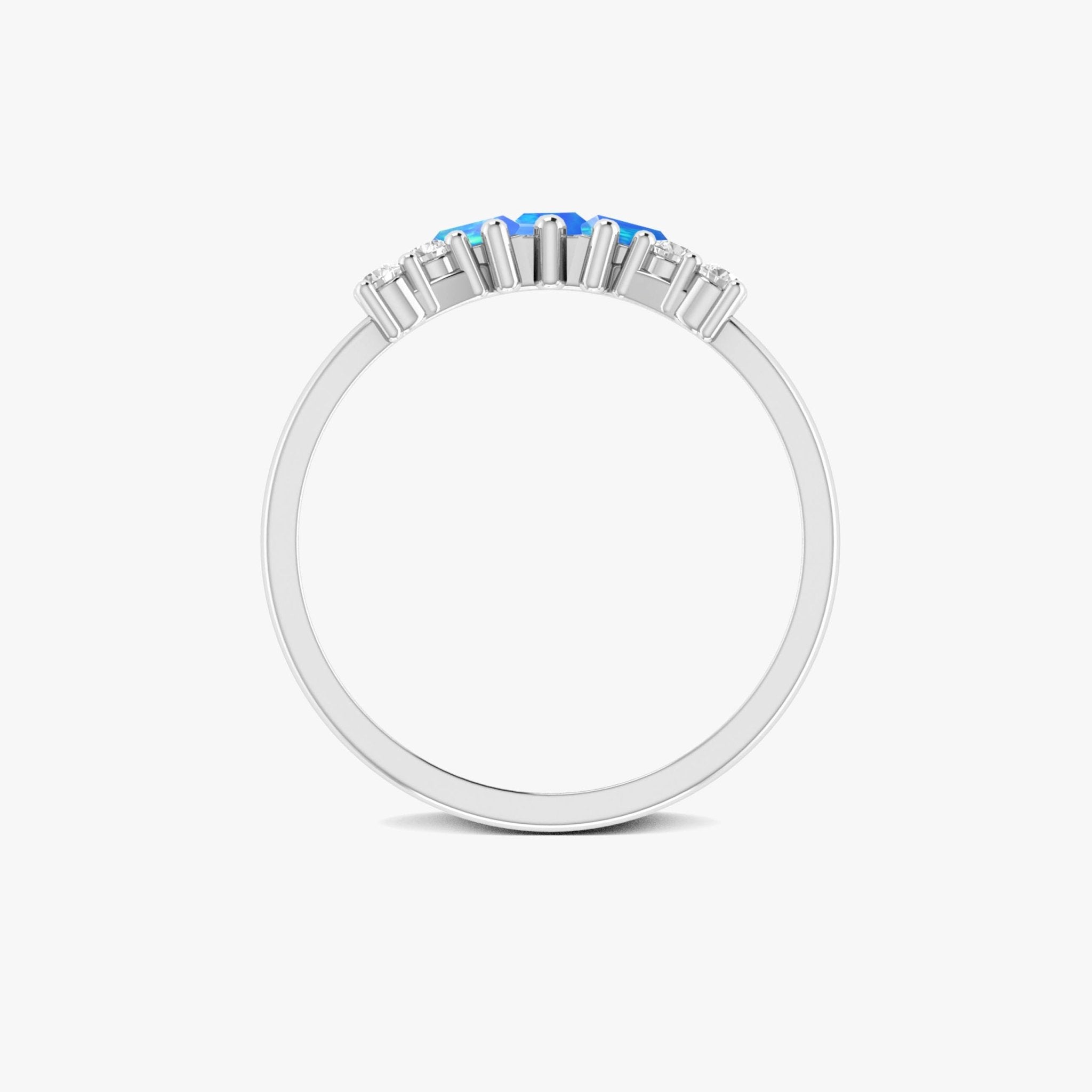 Natural Blue Opal Baguette Stone Wishbone Crown Style Ring - Goodstone Jewels