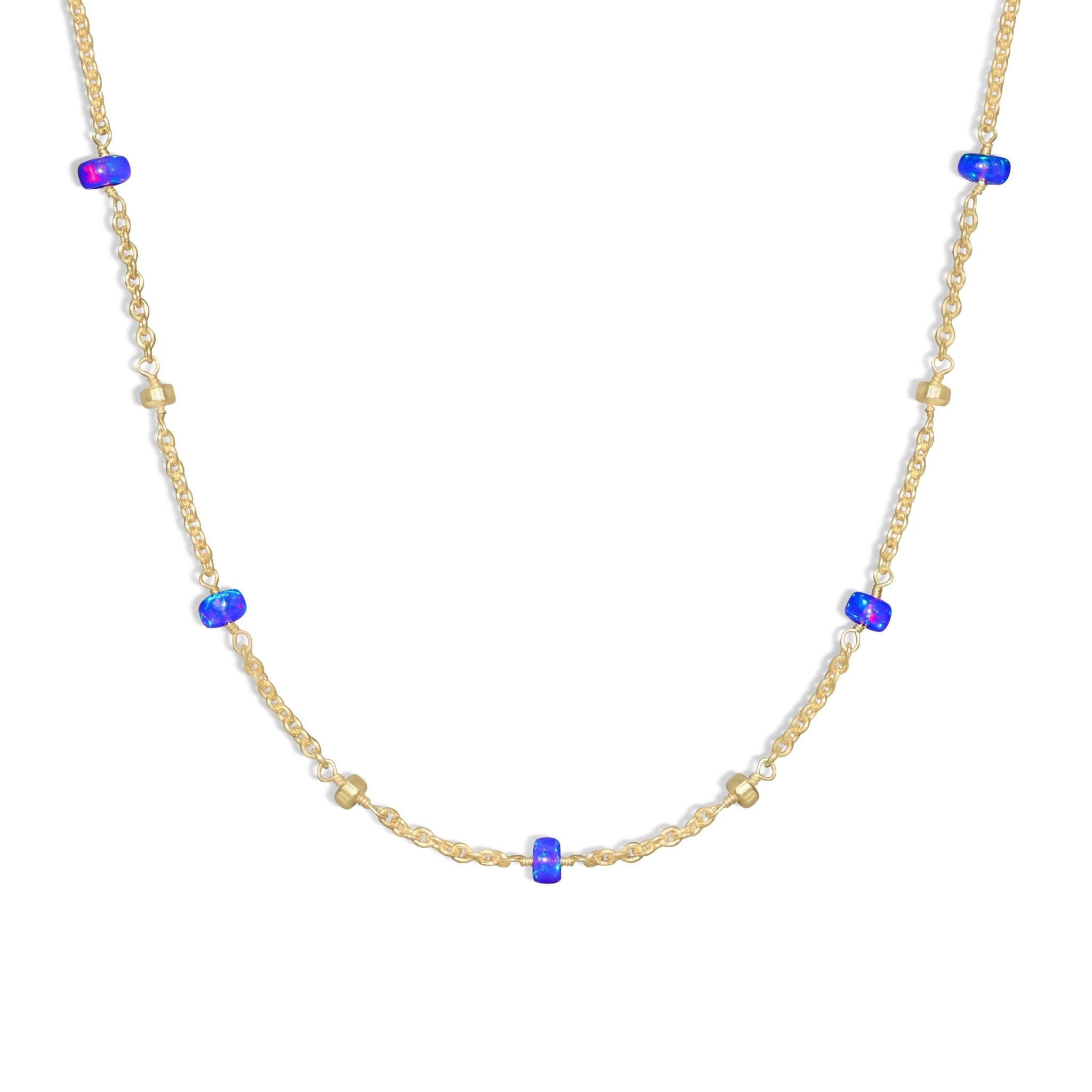 Natural Blue Opal Beaded Chain Necklace for Women - Goodstone Jewels