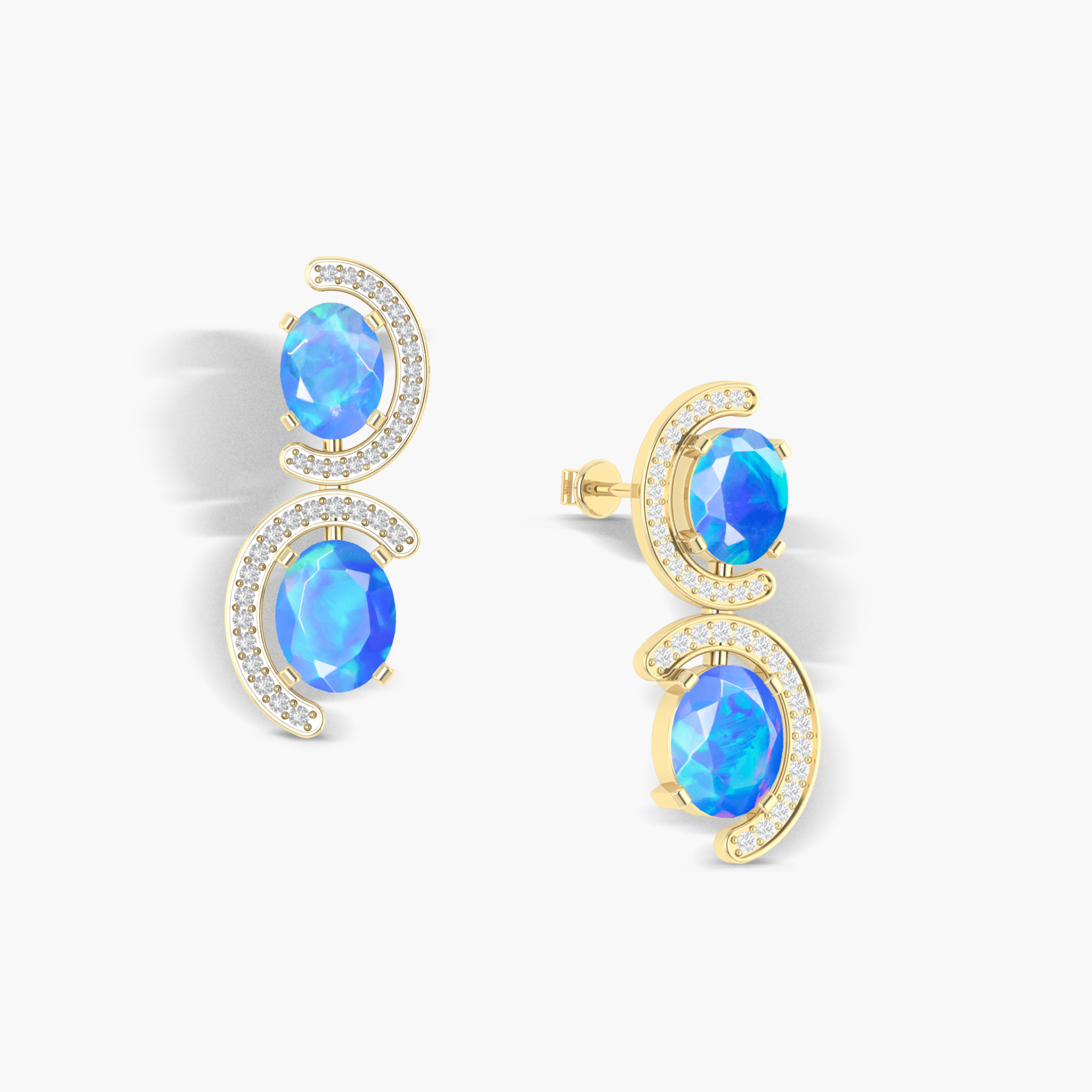 Natural Blue Opal 'C' Shape Stud Earrings - Goodstone Jewels