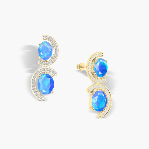 Natural Blue Opal 'C' Shape Stud Earrings