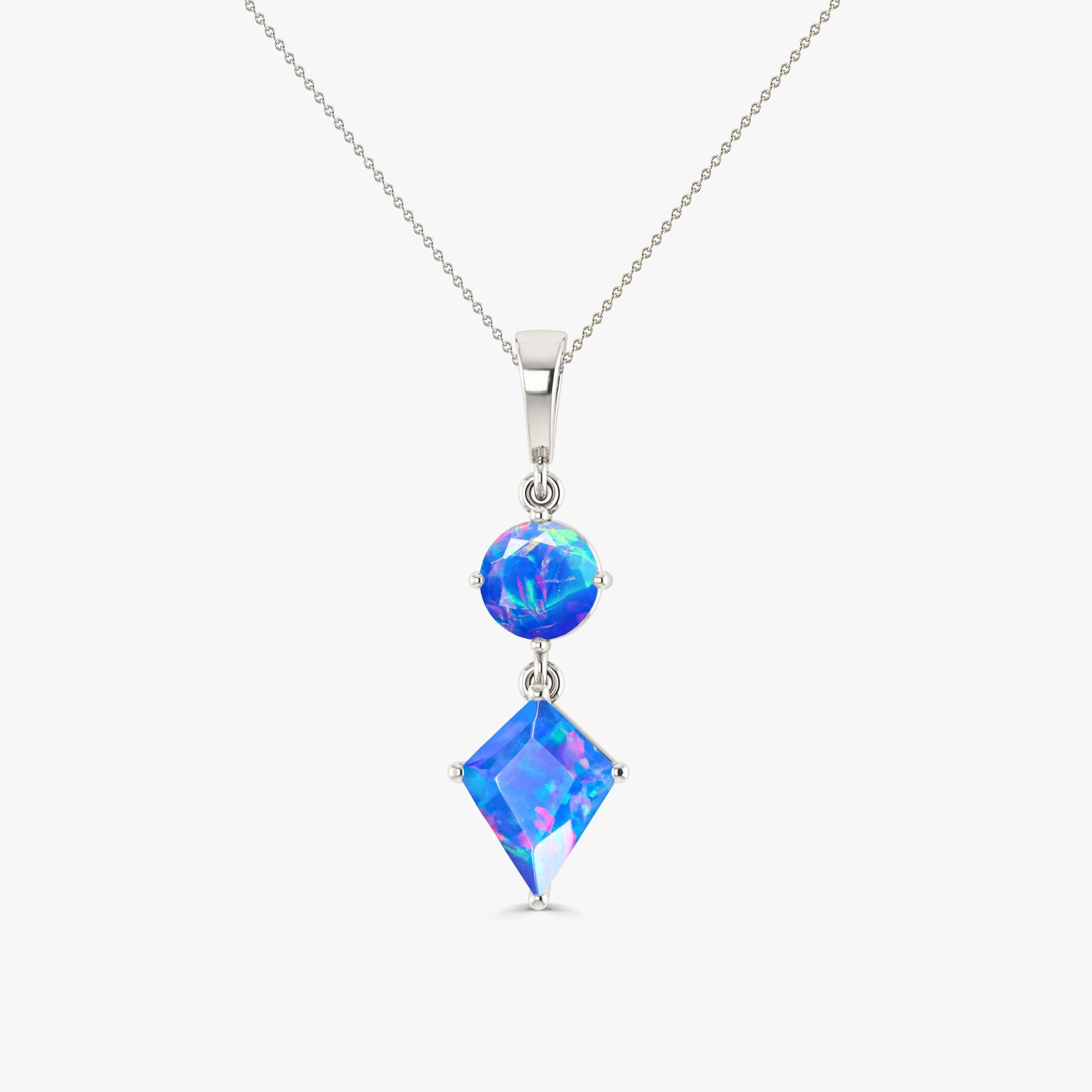 Natural Blue Opal Necklace Dual Stone Long Chain Pendant at Goodstone Jewels