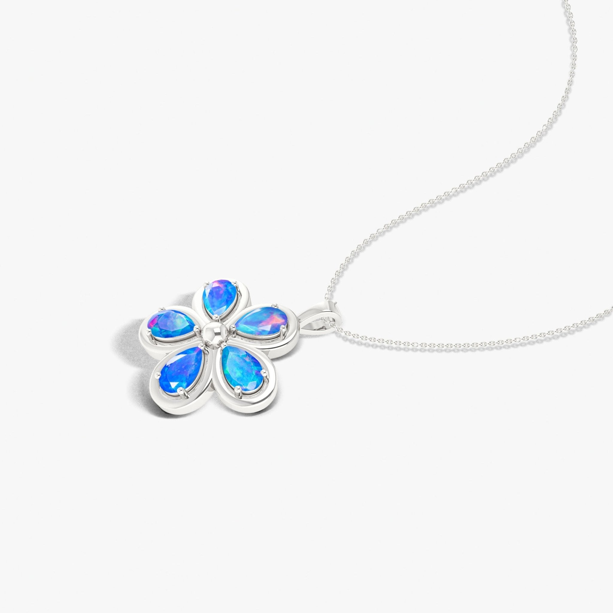 Natural Blue Opal Flower Style Pendant Chain Necklace - Goodstone Jewels