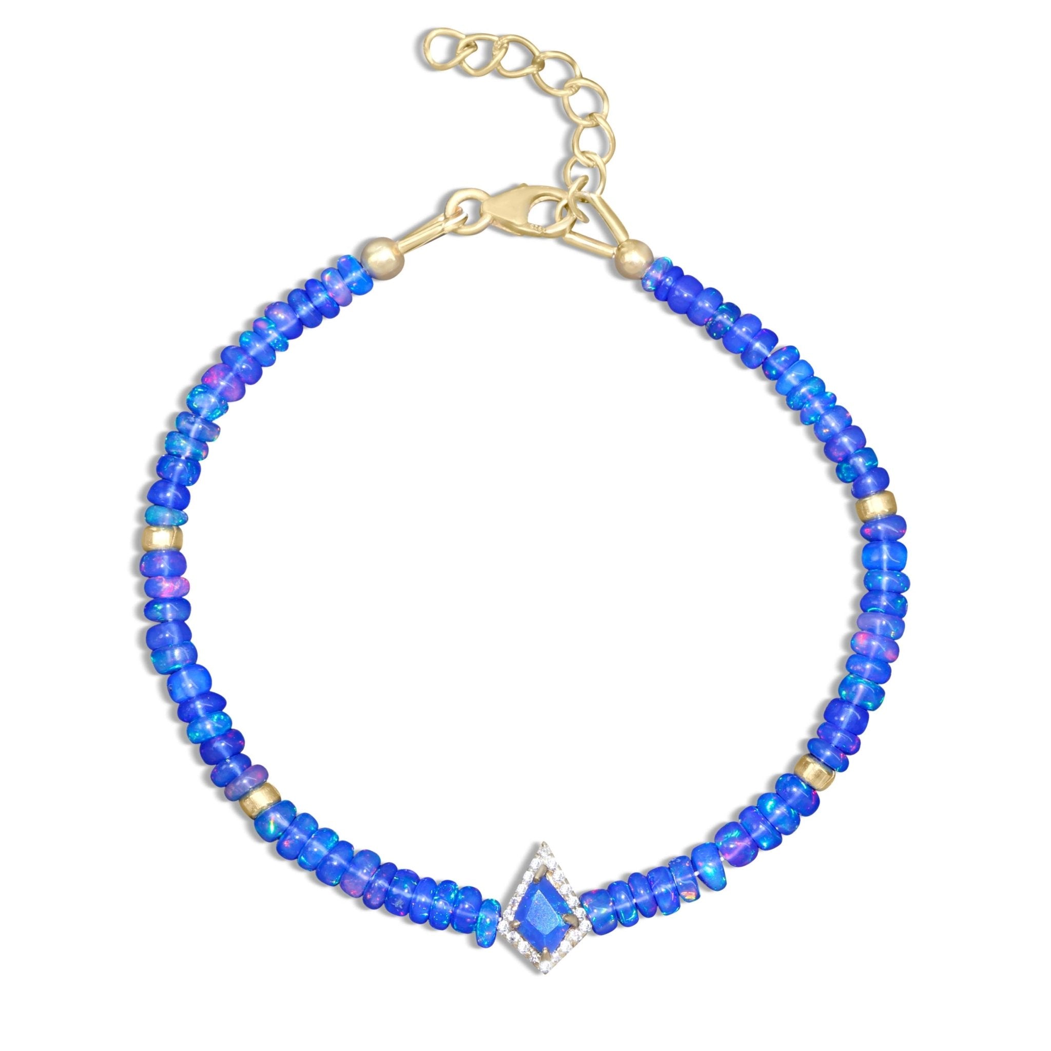 Natural Blue Opal Gemstone Kite Charm Plain Beaded Bracelet - Goodstone Jewels