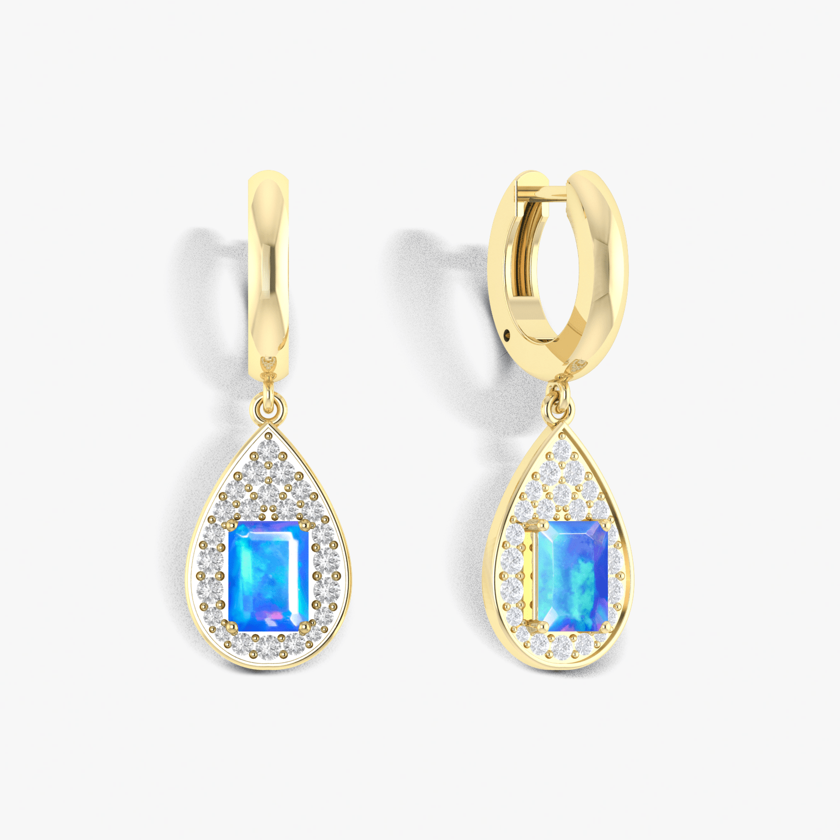 Natural Blue Opal Hoop Tear Drop Earrings - Goodstone Jewels