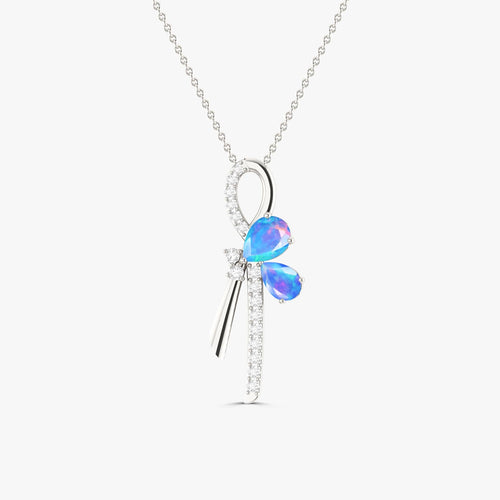 Natural Blue Opal Knot Style Charm Pendant Necklace