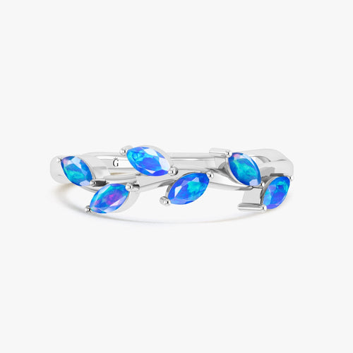 Blue Opal Silver Leaf Ring - Six Stones in Gold