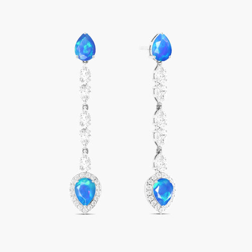 Natural Blue Opal Long Drop Stud Earring