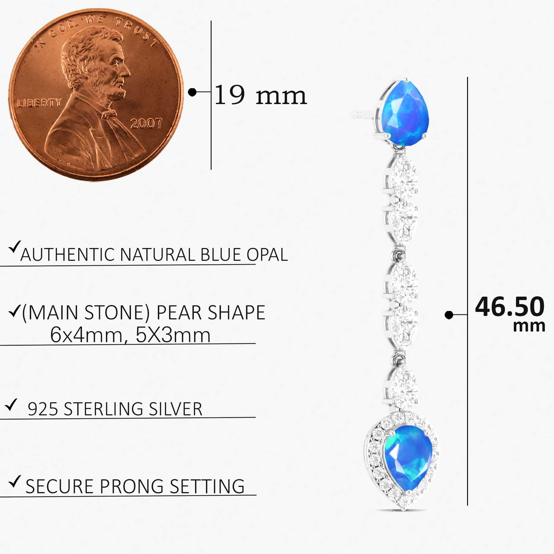 Natural Blue Opal Long Drop Stud Earring - Goodstone Jewels