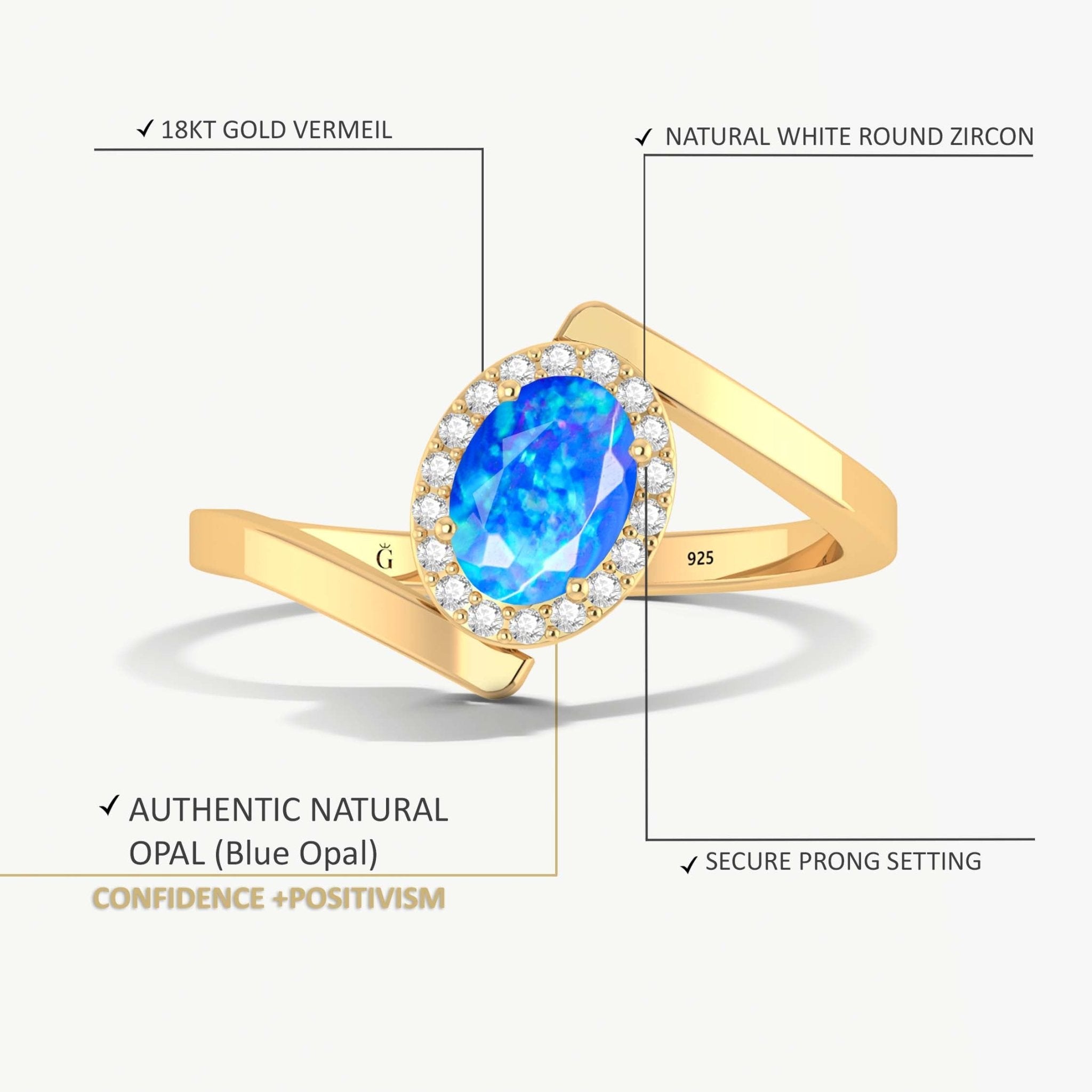 Natural Blue Opal Oval Shape Bypass Halo Ring - Goodstone Jewels