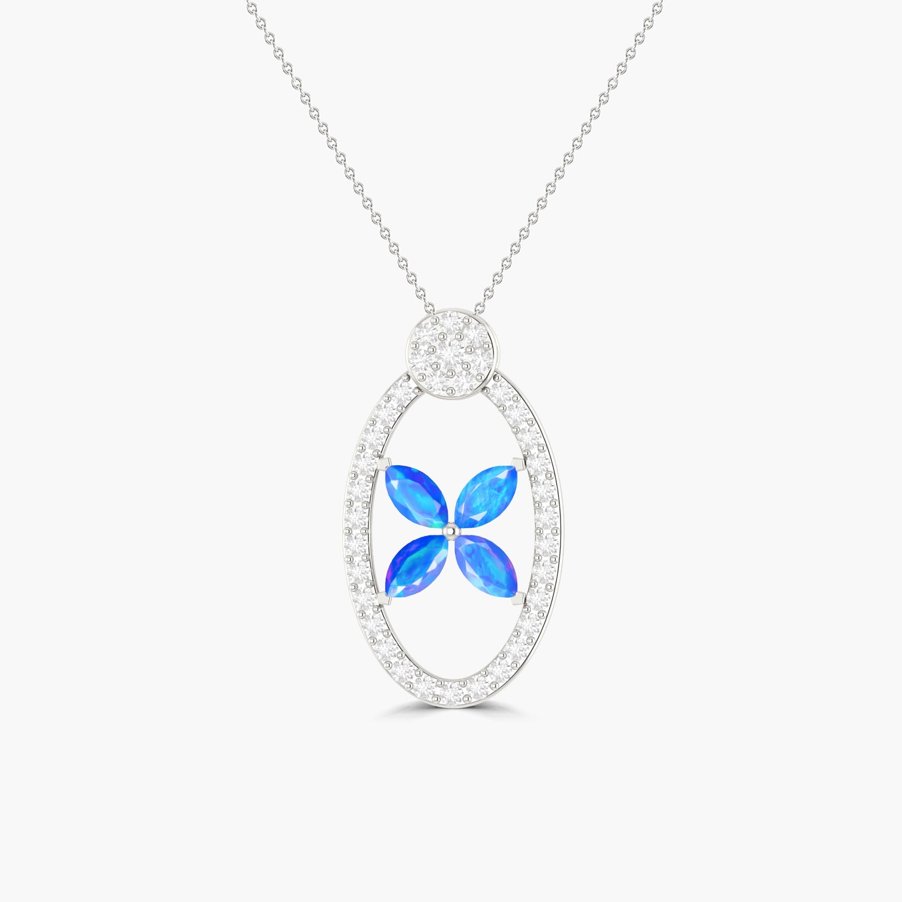 Natural Blue Opal OX Style Charm Floral Pendant Necklace at Goodstone Jewels