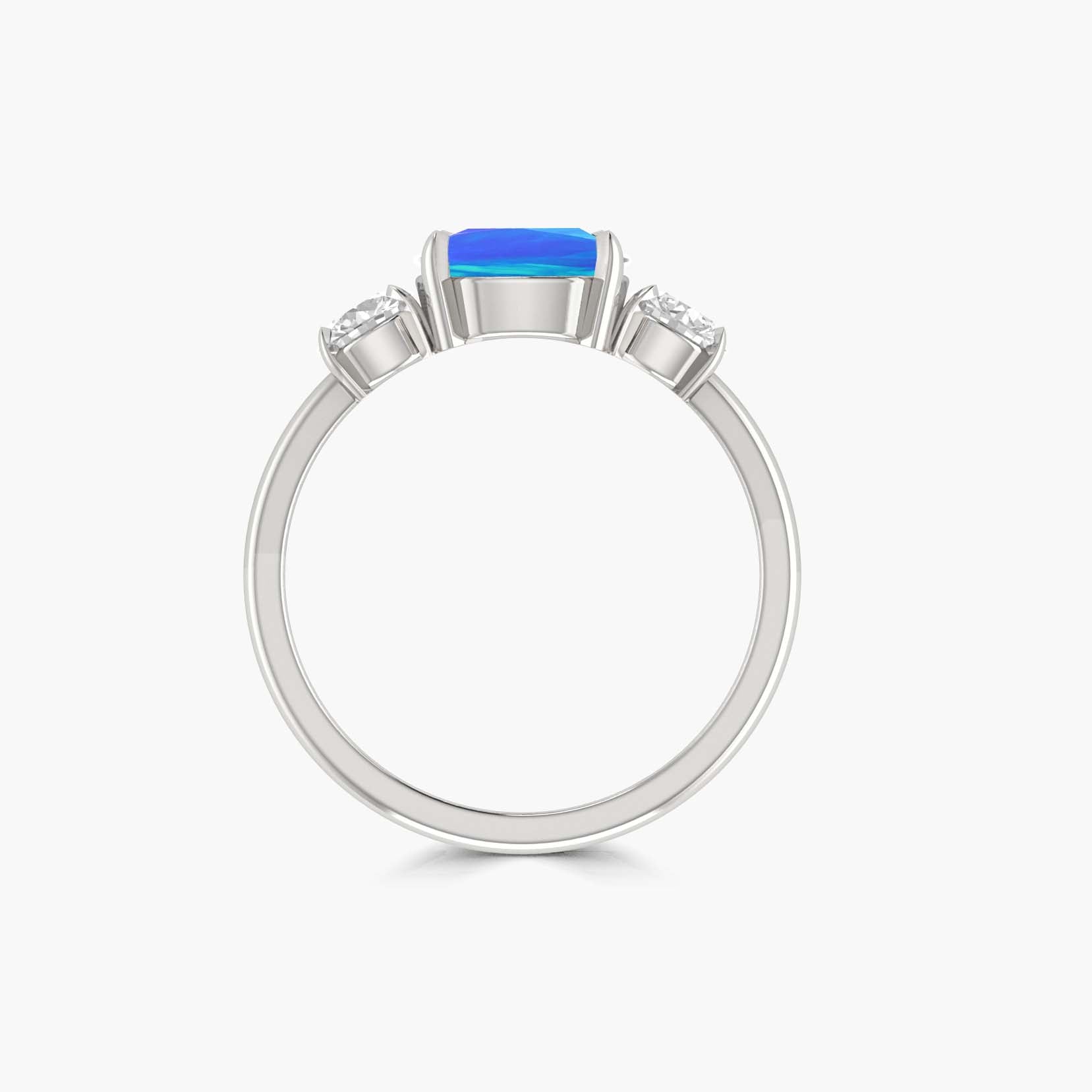 Natural Blue Opal Pear Shape with Zircon Three Stone Statement Ring - Goodstone Jewels