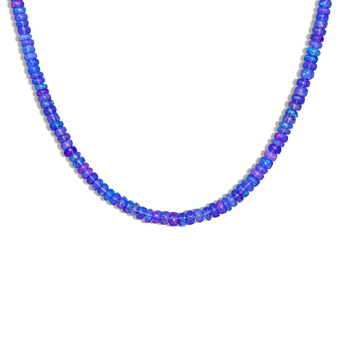 Natural Blue Opal Plain Beaded Necklace for Women