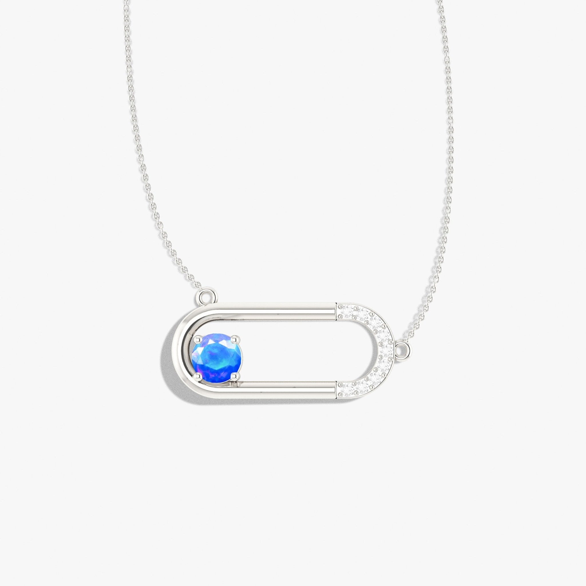Natural Blue Opal Rectangle Style Chain Pendant Necklace at Goodstone Jewels