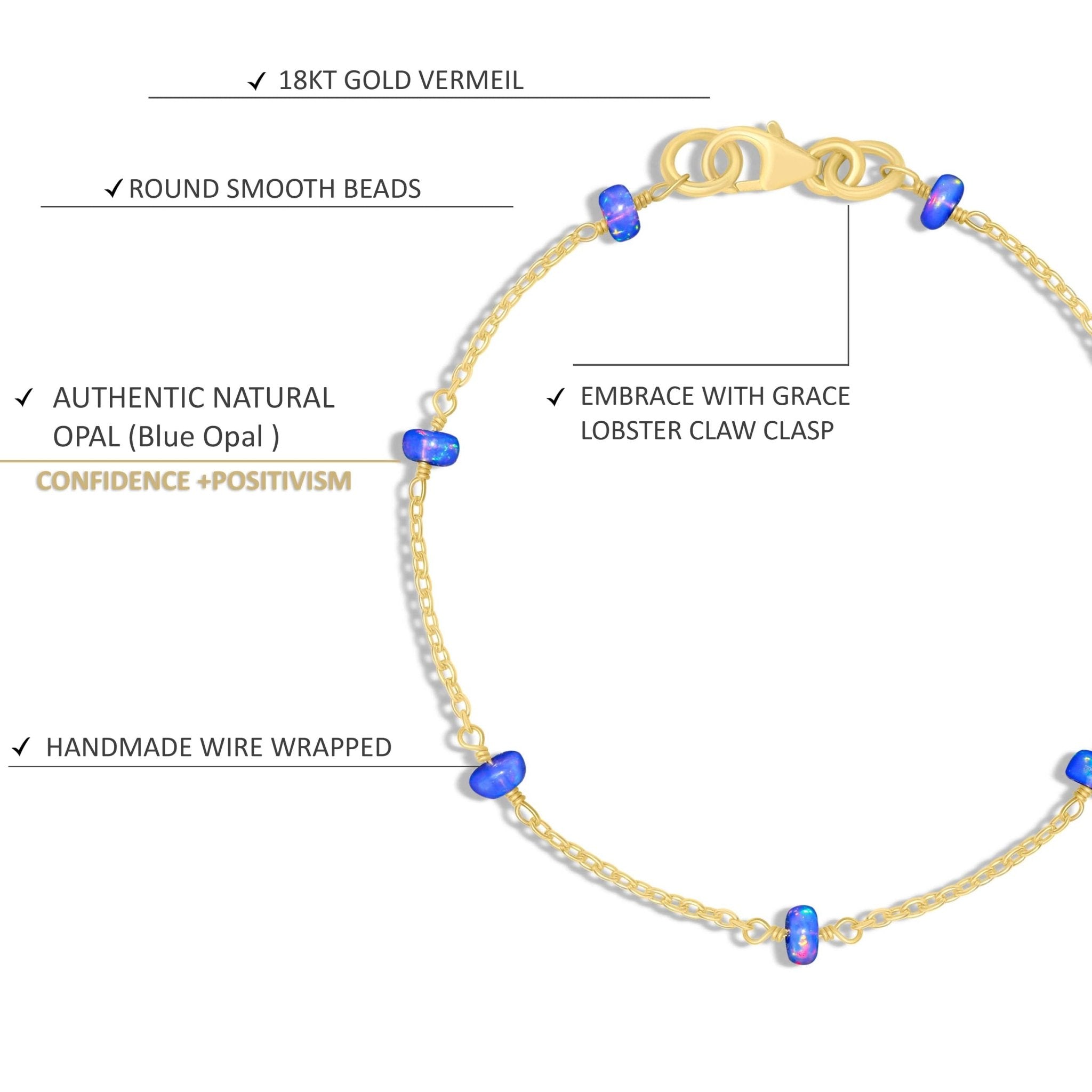 Natural Blue Opal Rondelle Minimalist Chain Beaded Bracelet - Goodstone Jewels