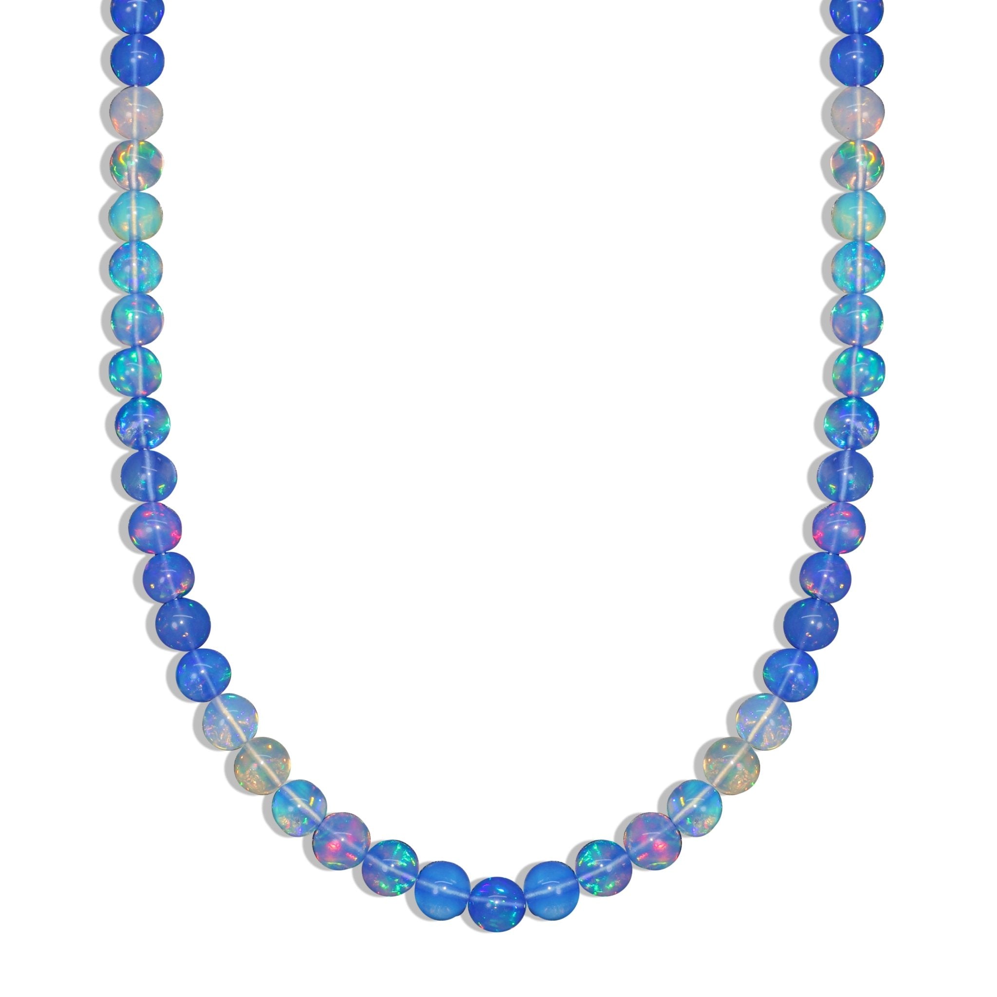 Natural Blue Opal Necklace with Round Shaded Gemstone Jewelry