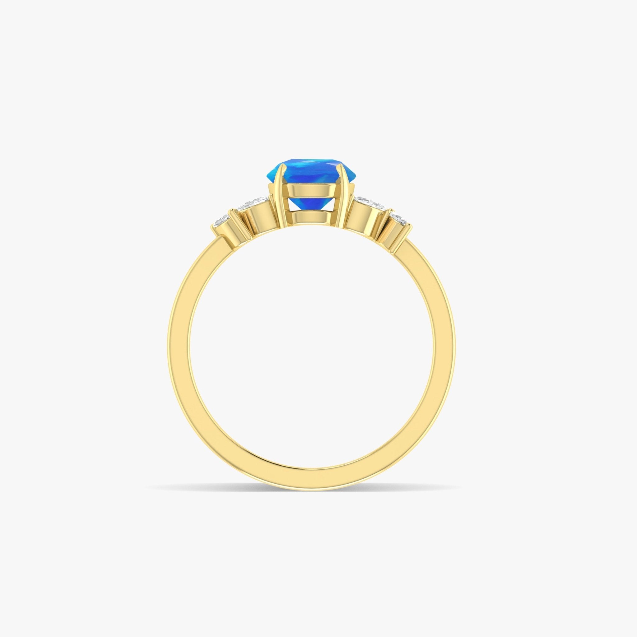 Natural Blue Opal Round Stone Statement Ring in Silver & Gold Filled - Goodstone Jewels
