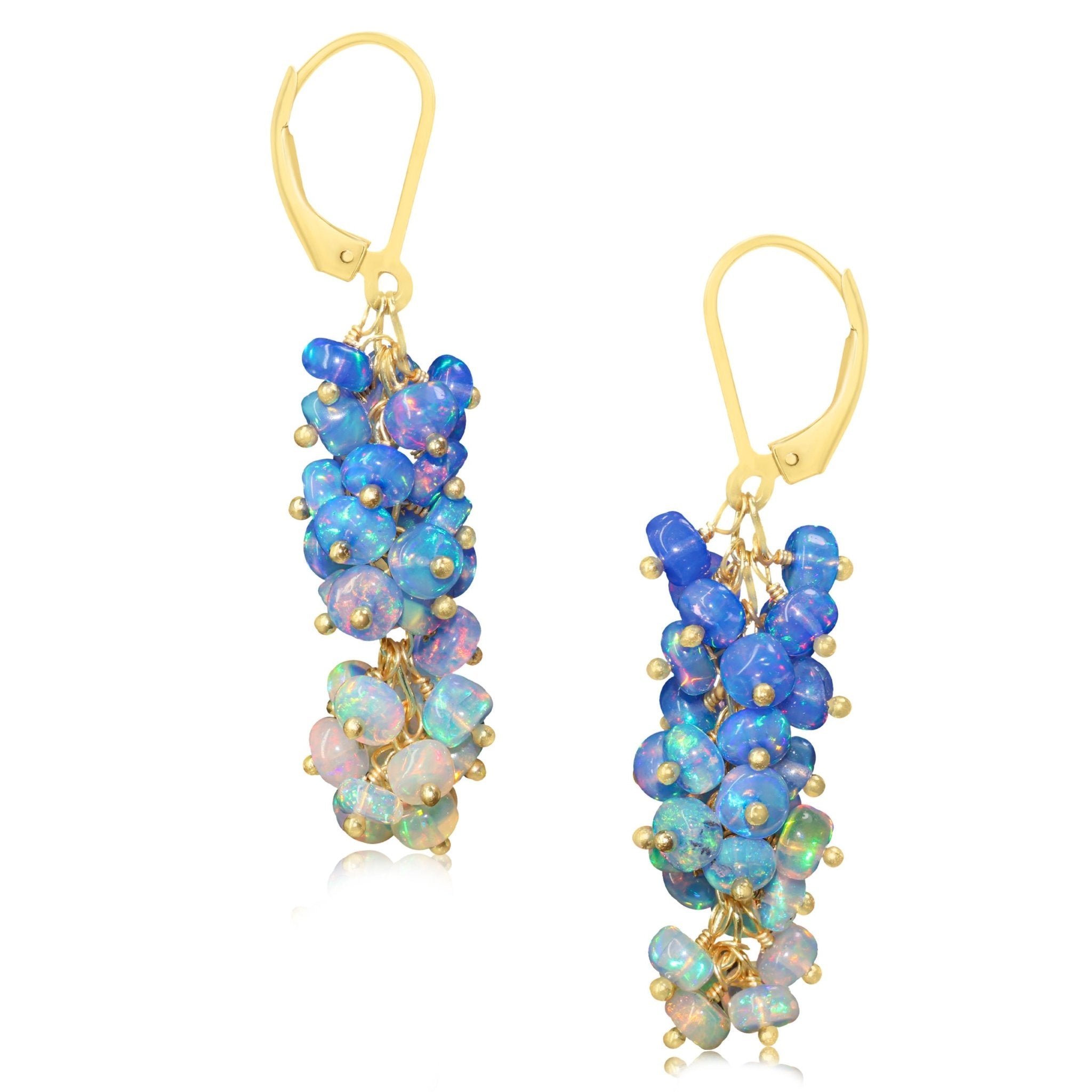 Natural Blue Opal Shaded Beads Cluster Handmade Earrings - Goodstone Jewels