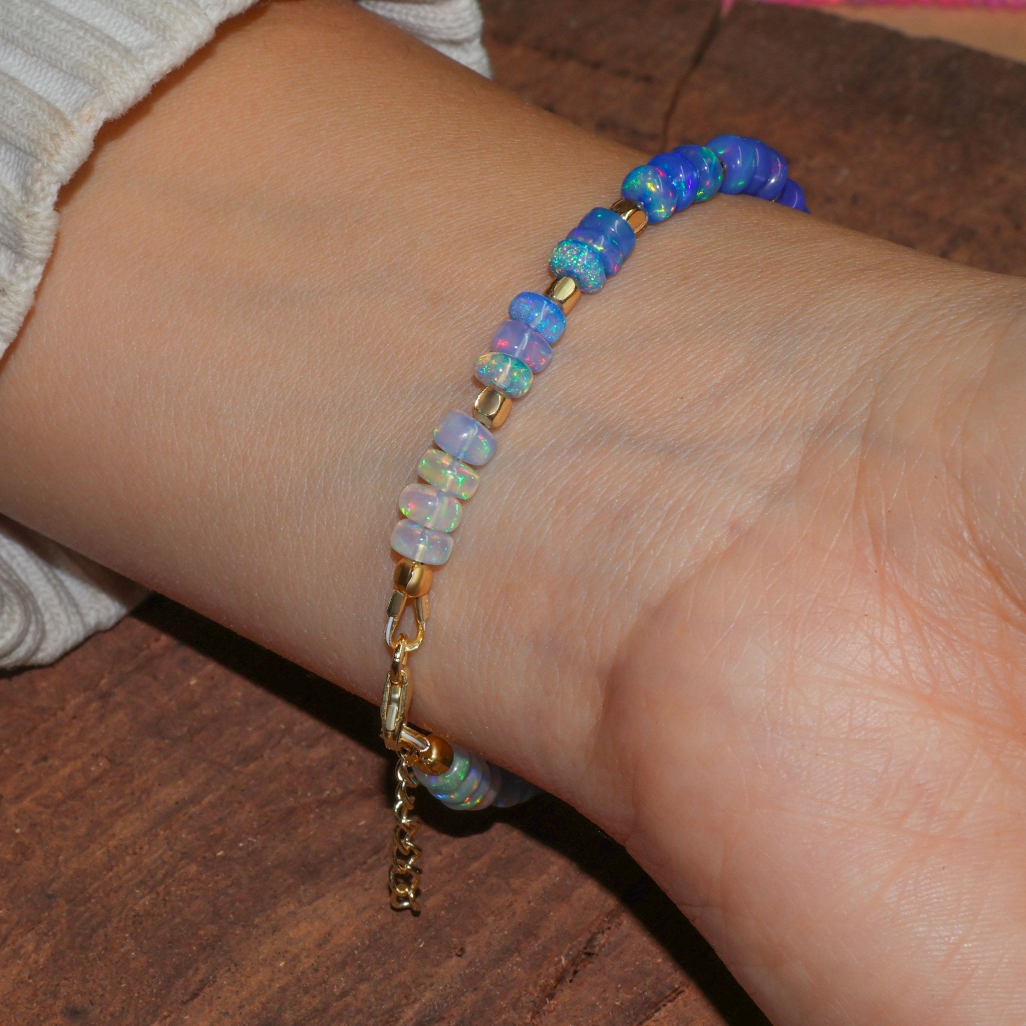 Natural Blue Opal Shaded Dainty Beaded Bracelet Gold Filled Handmade Bracelets - Goodstone Jewels